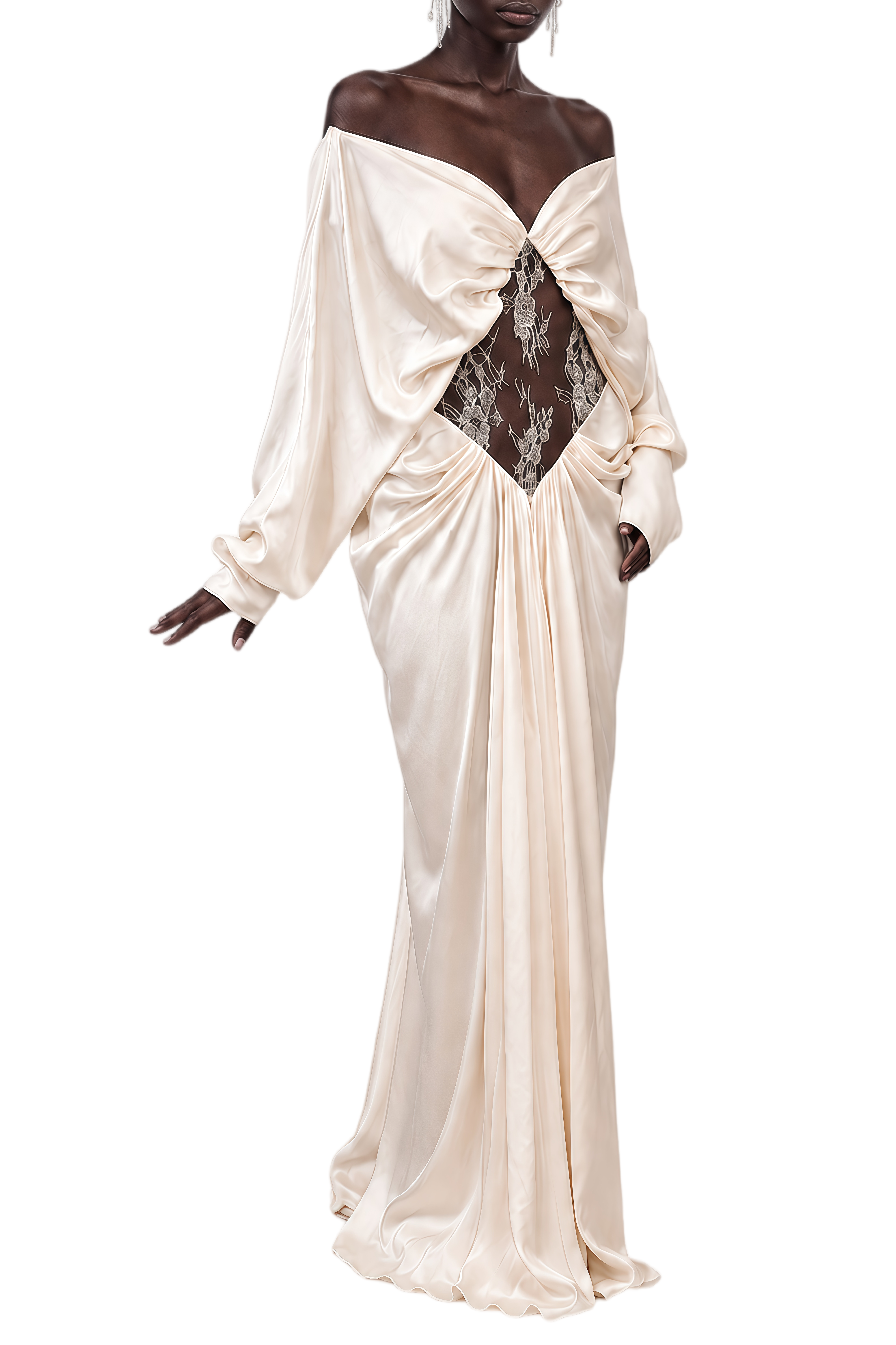 Althea White Long Sleeves Ruched Maxi Dress