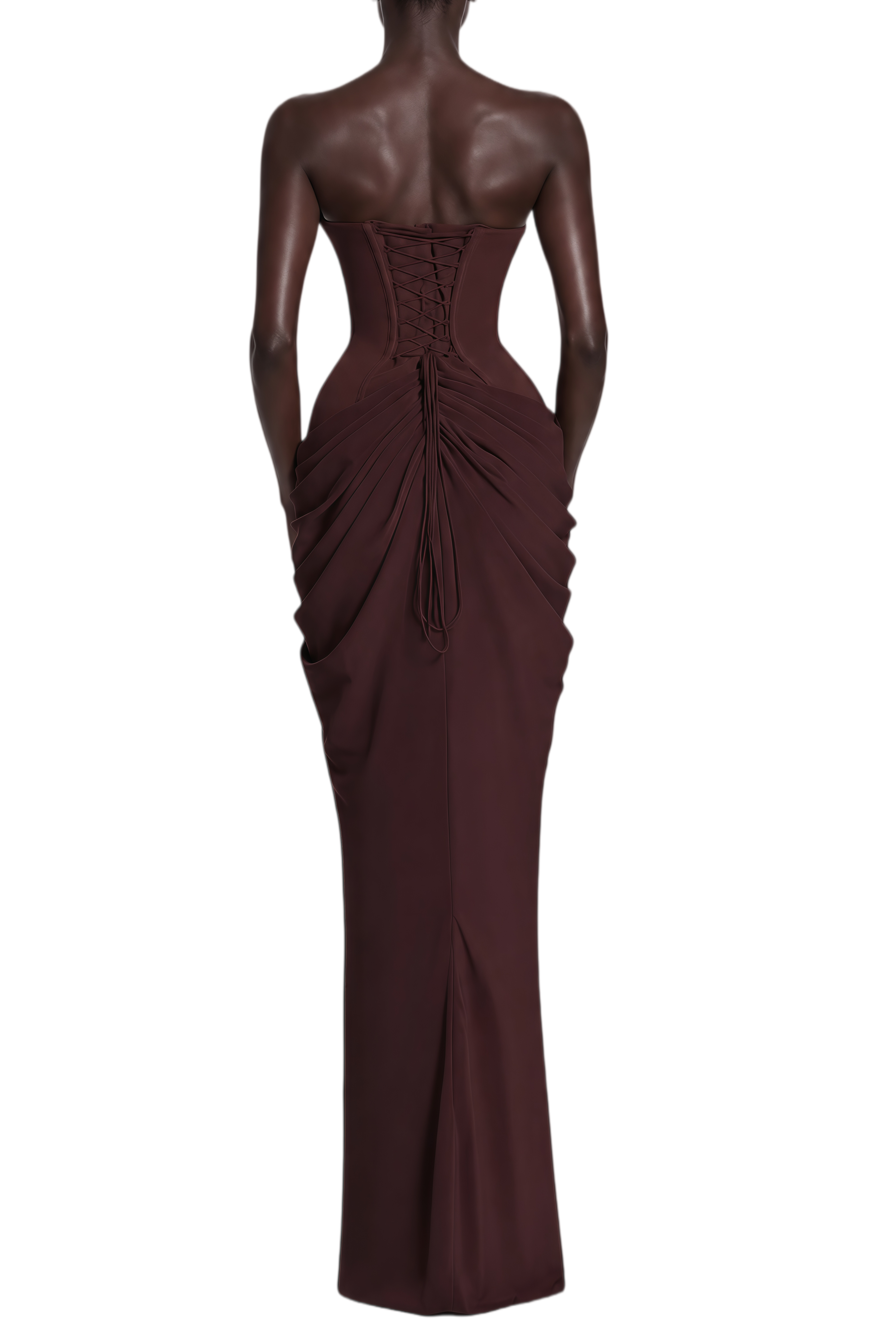 Gwendolyn Brown Sleeveless Ruched Maxi Dress