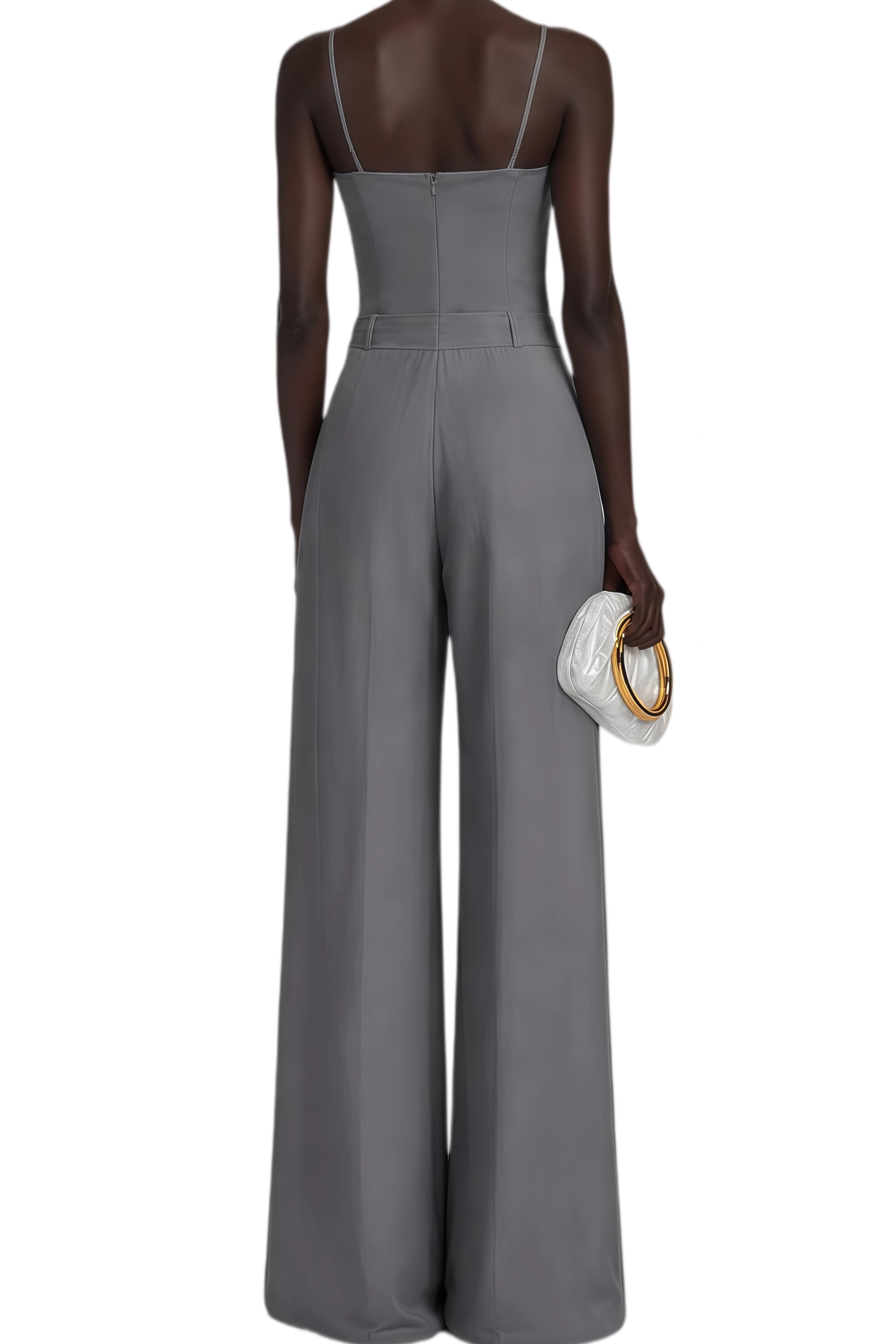 Camille Grey Sleeveless Wide-Leg Jumpsuit