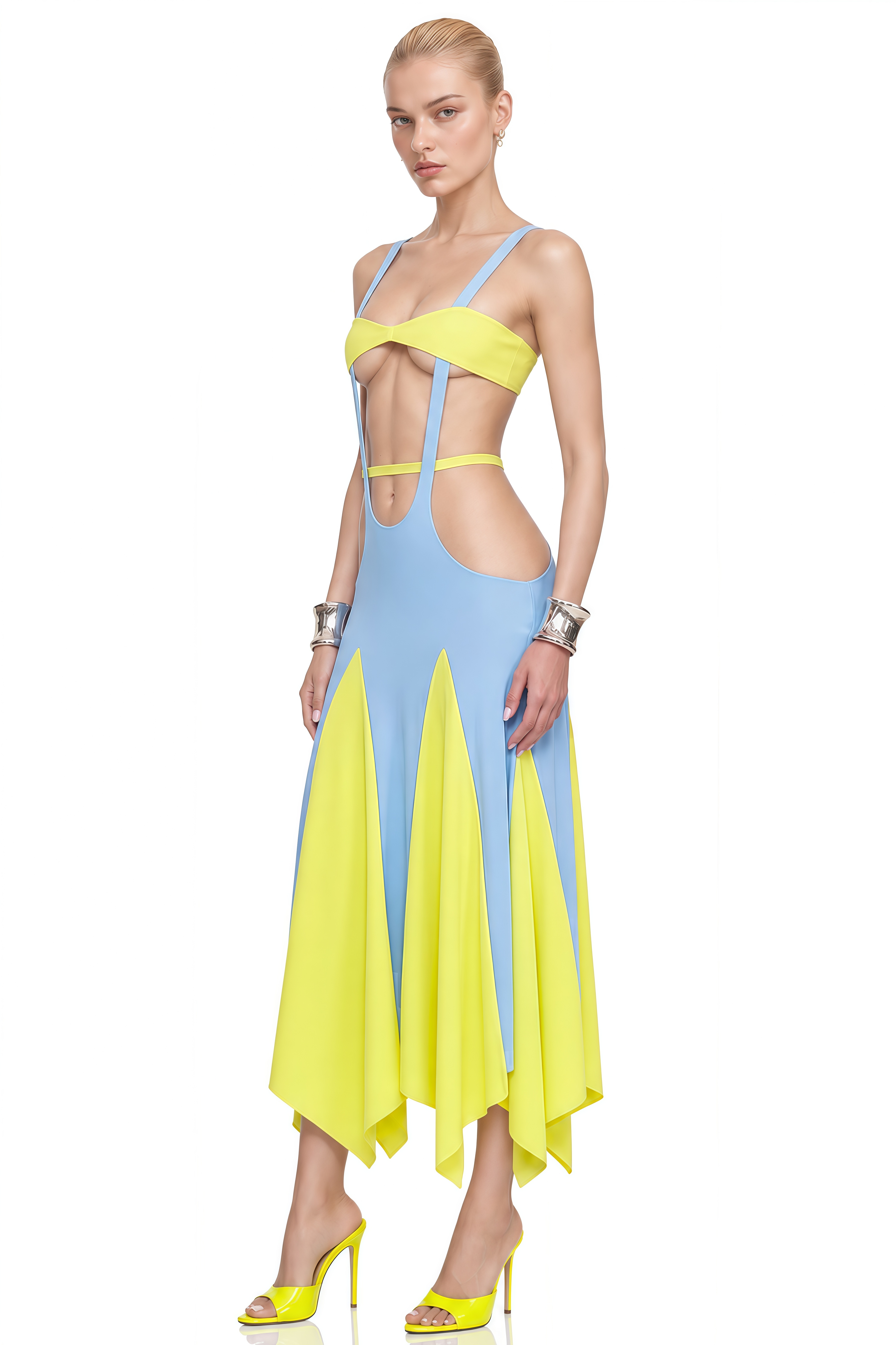 Flora Color Block Sleeveless Cut-Out Midi Dress