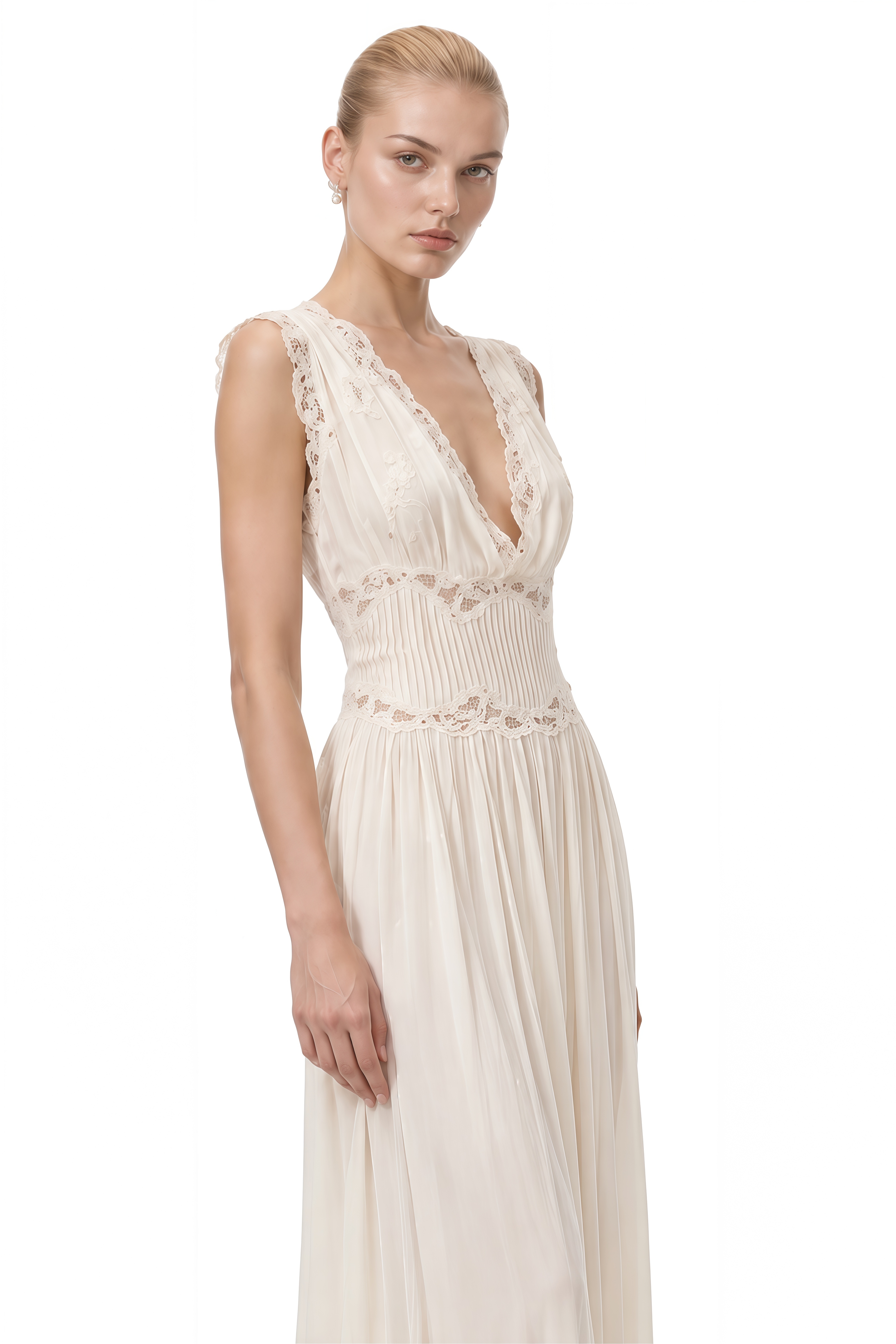 Ember Ivory V-Neck Lace-Trim Maxi Dress