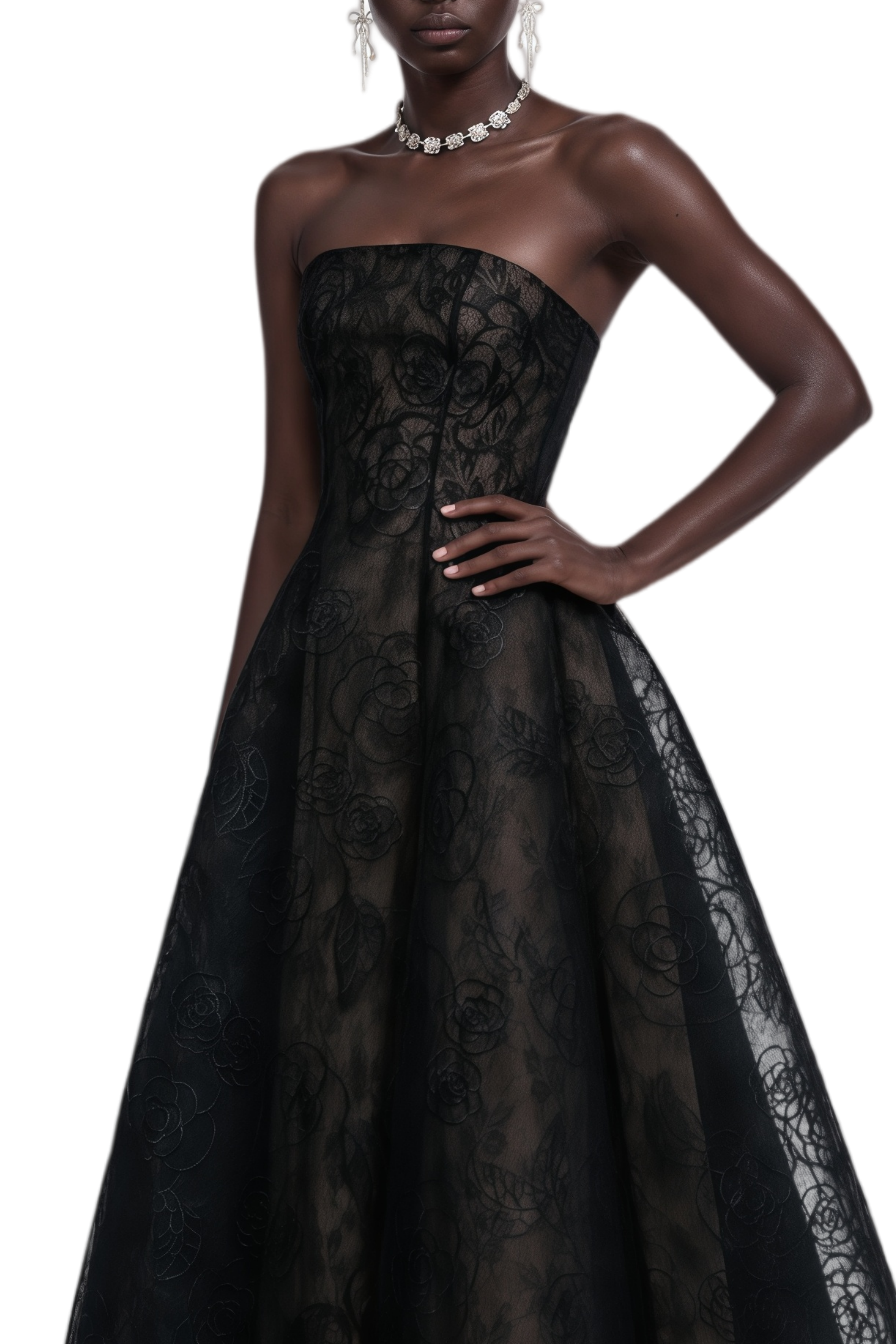 Adeline Black Sleeveless Lace Maxi Dress