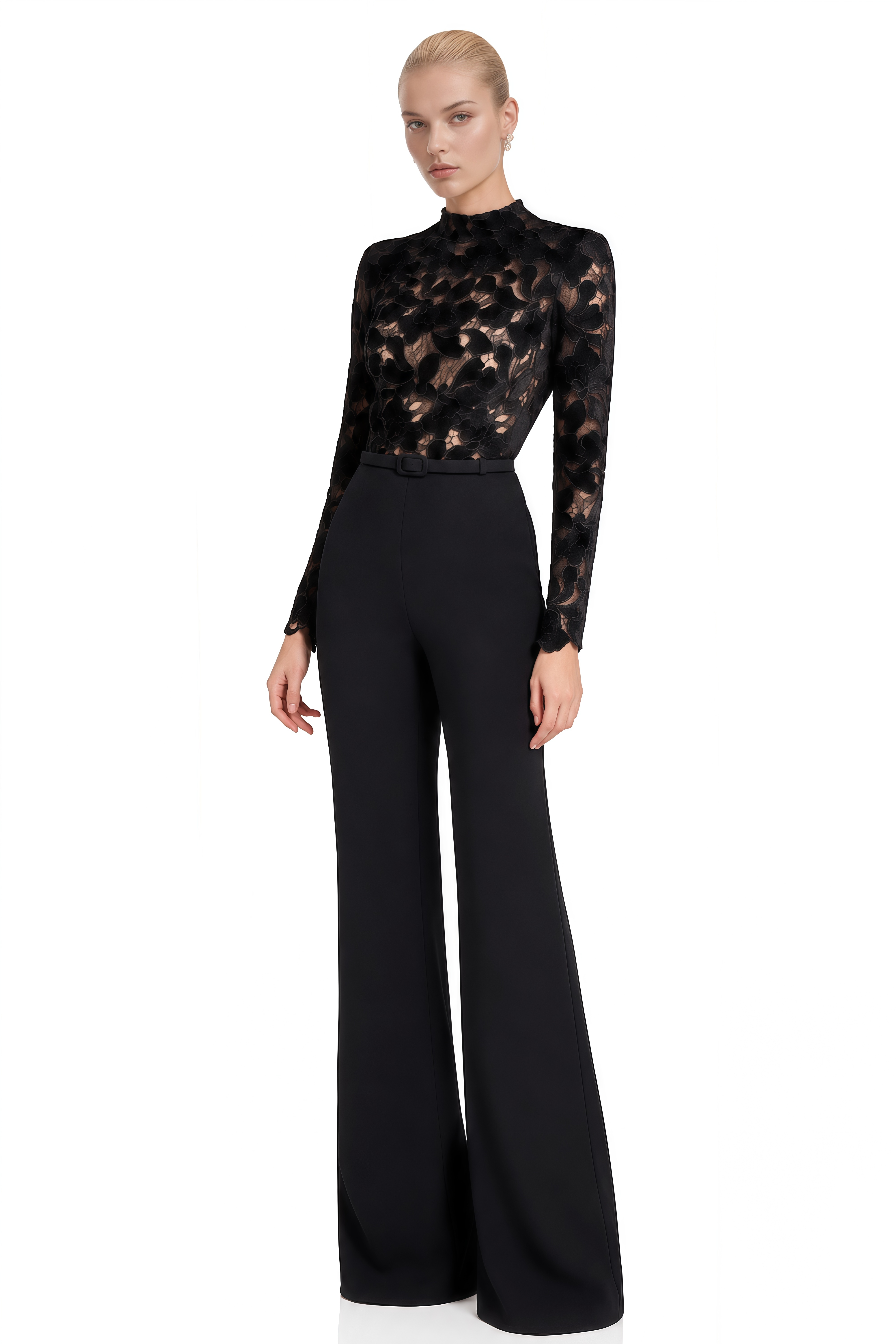 Flora Black Long Sleeves Belted Jumpsuit