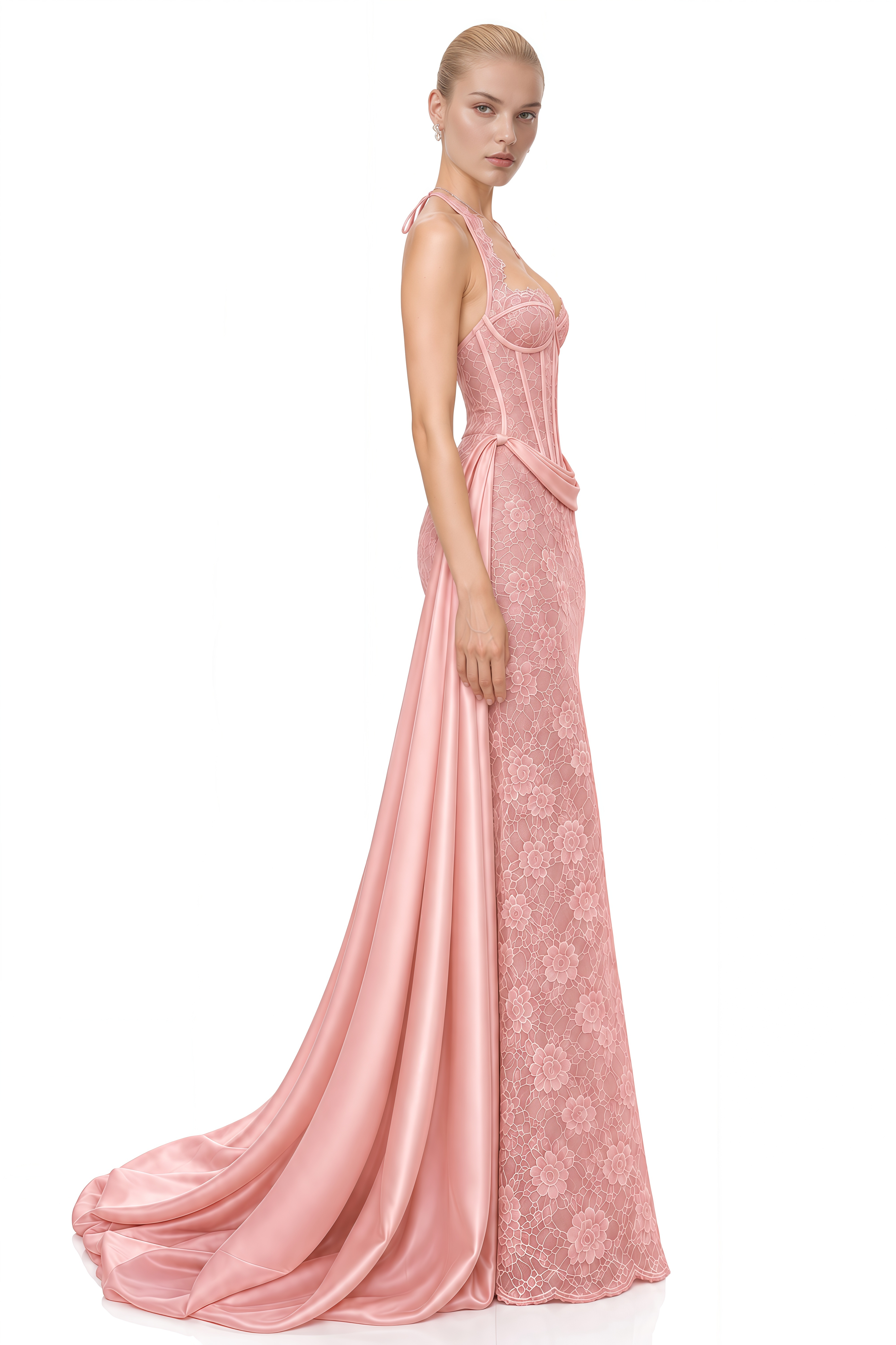 Zoe Pink Halterneck Asymmetrical Maxi Dress