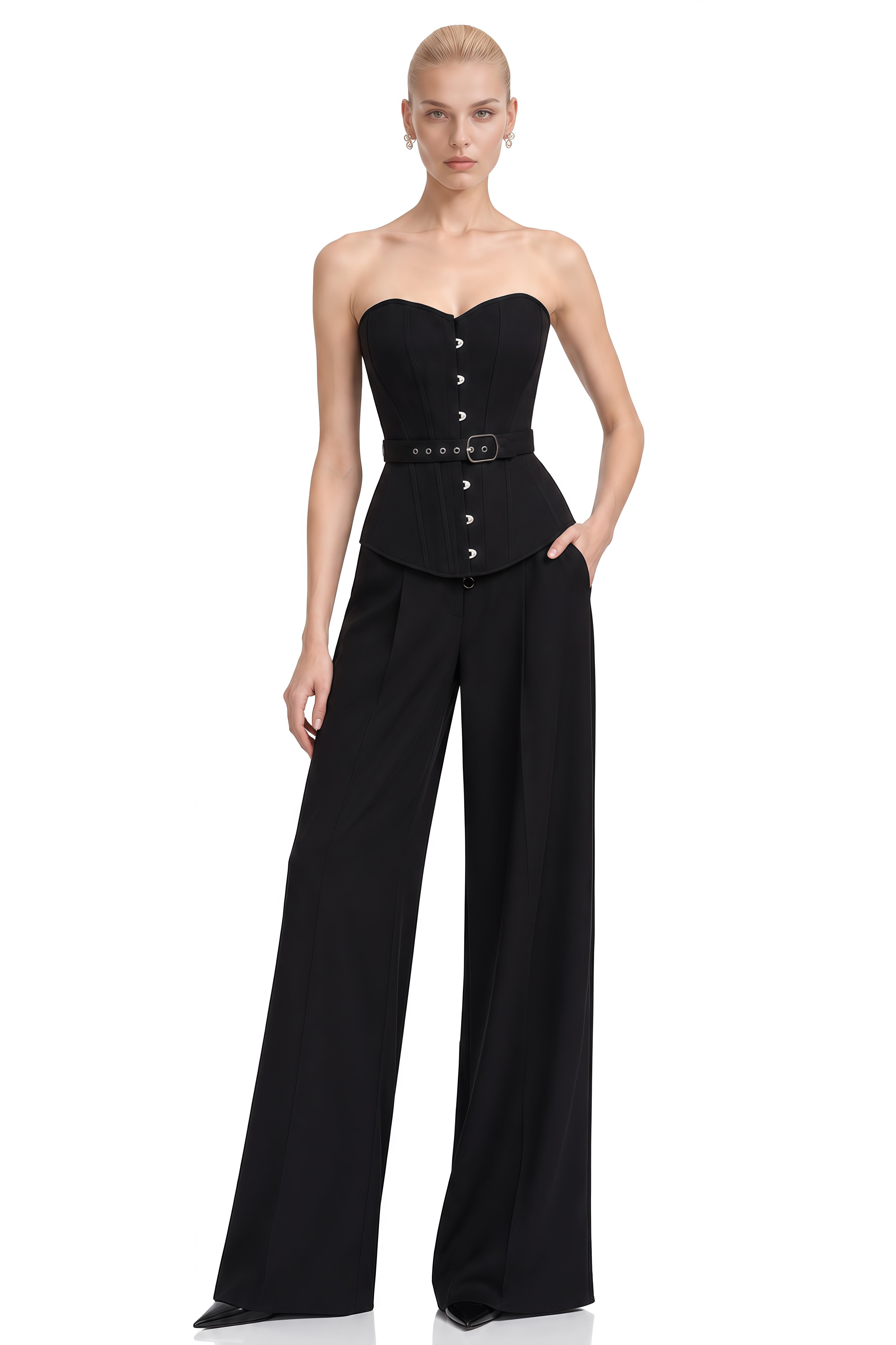 Seren Black Sweetheart Neck Belted Top