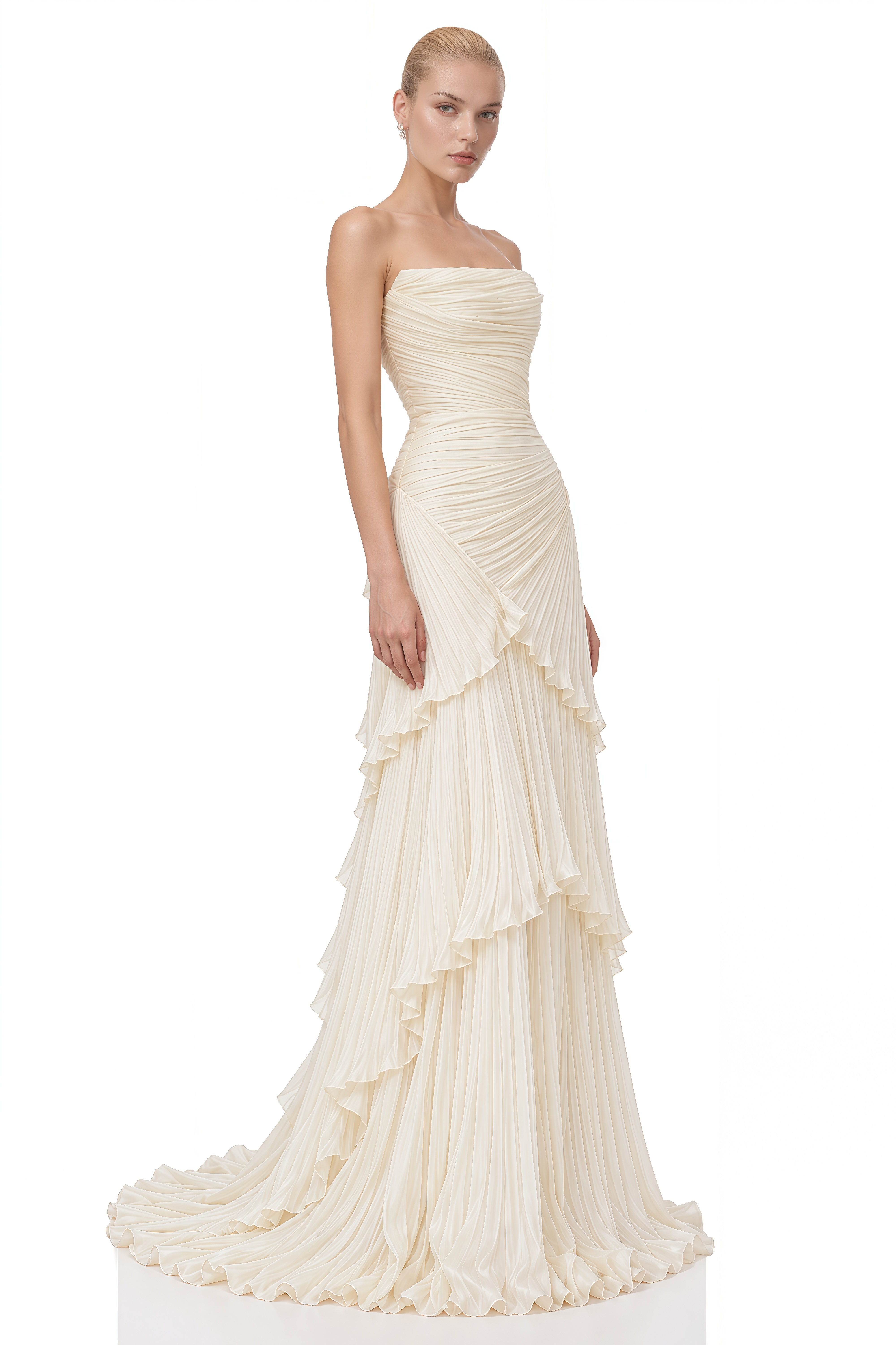 Maeve White Strapless Ruffled Maxi Dress