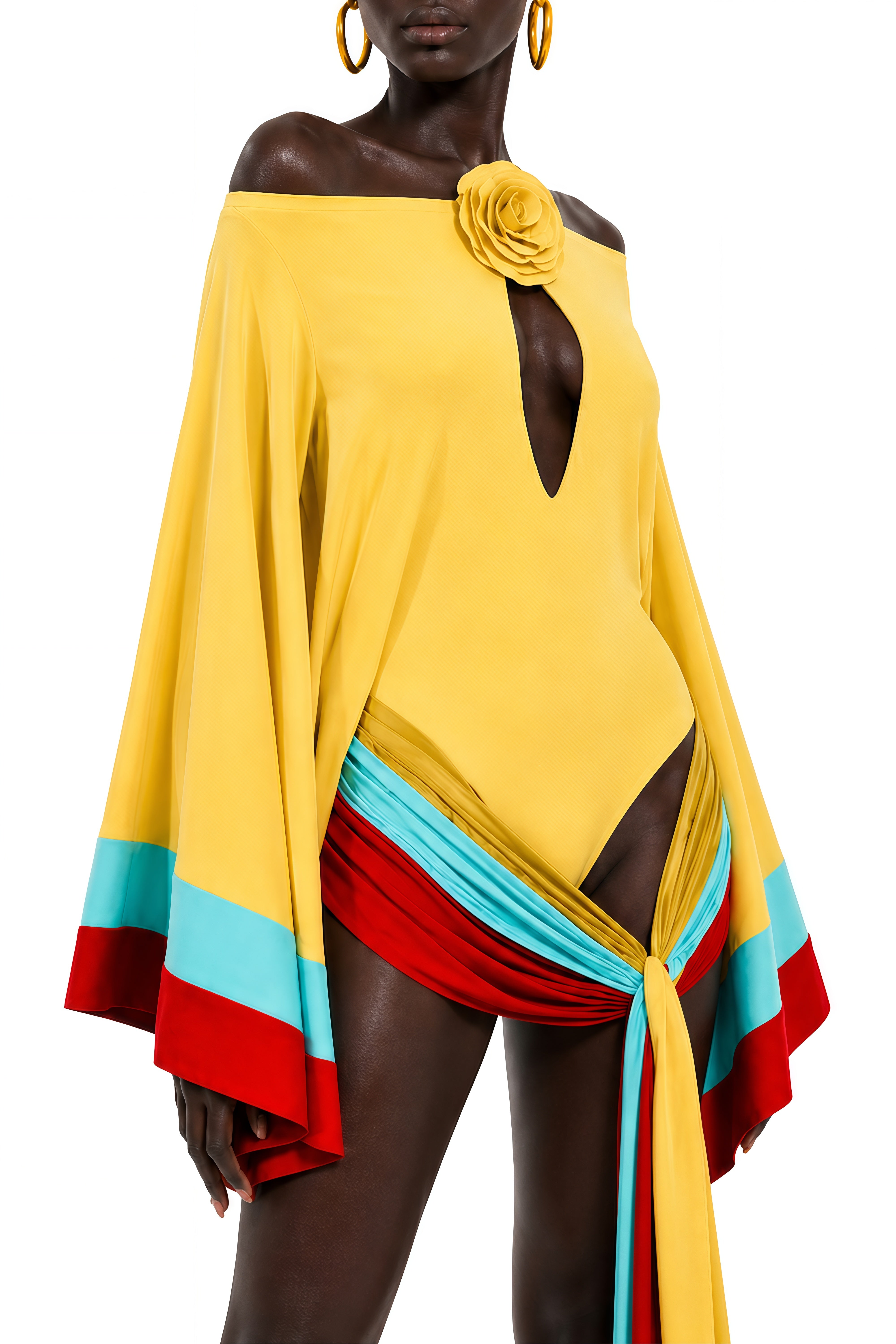 Cecilia Yellow Off Shoulder Draped Mini Dress