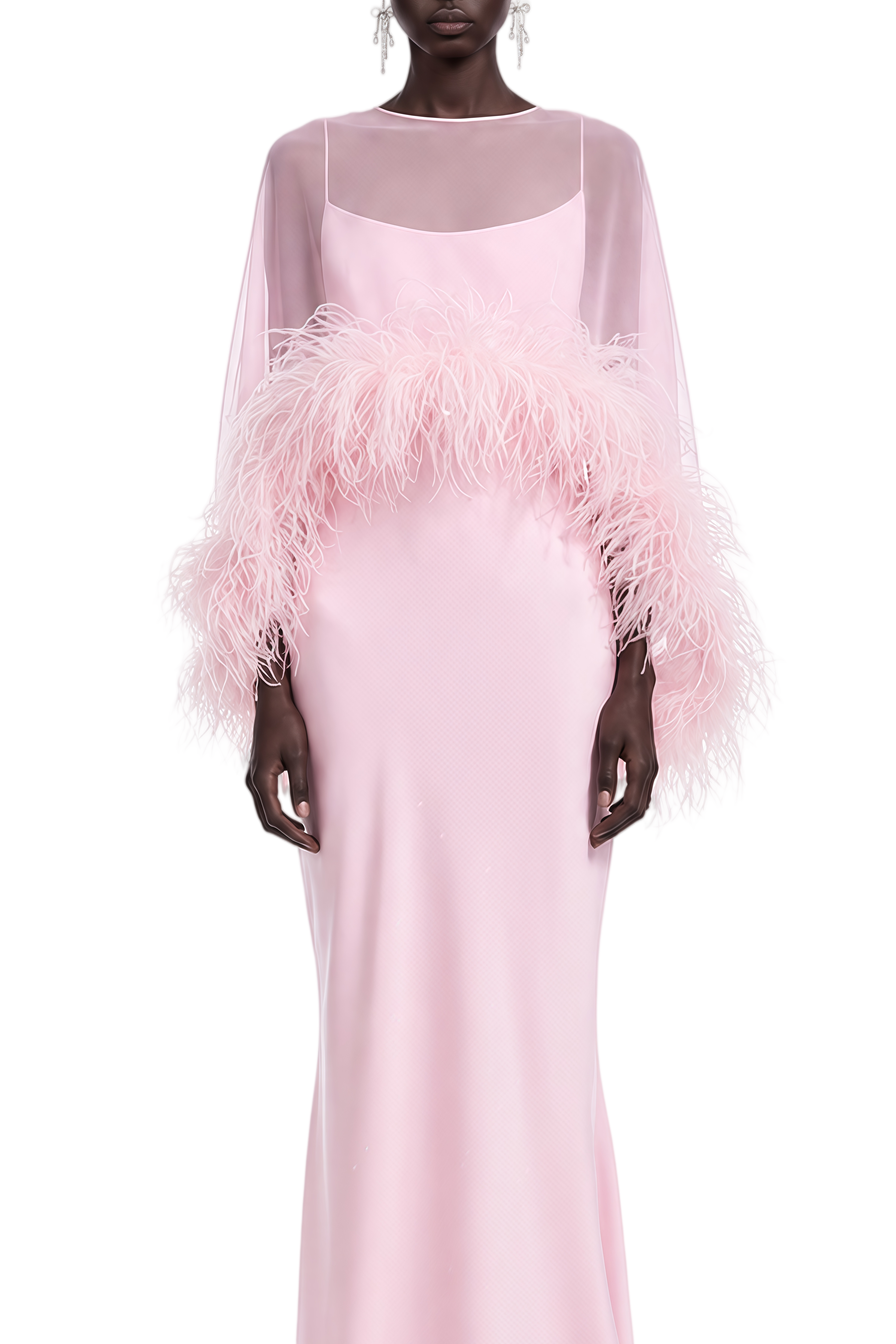 Elizabeth Pink Round Neck Draped Shawl & Dress Set