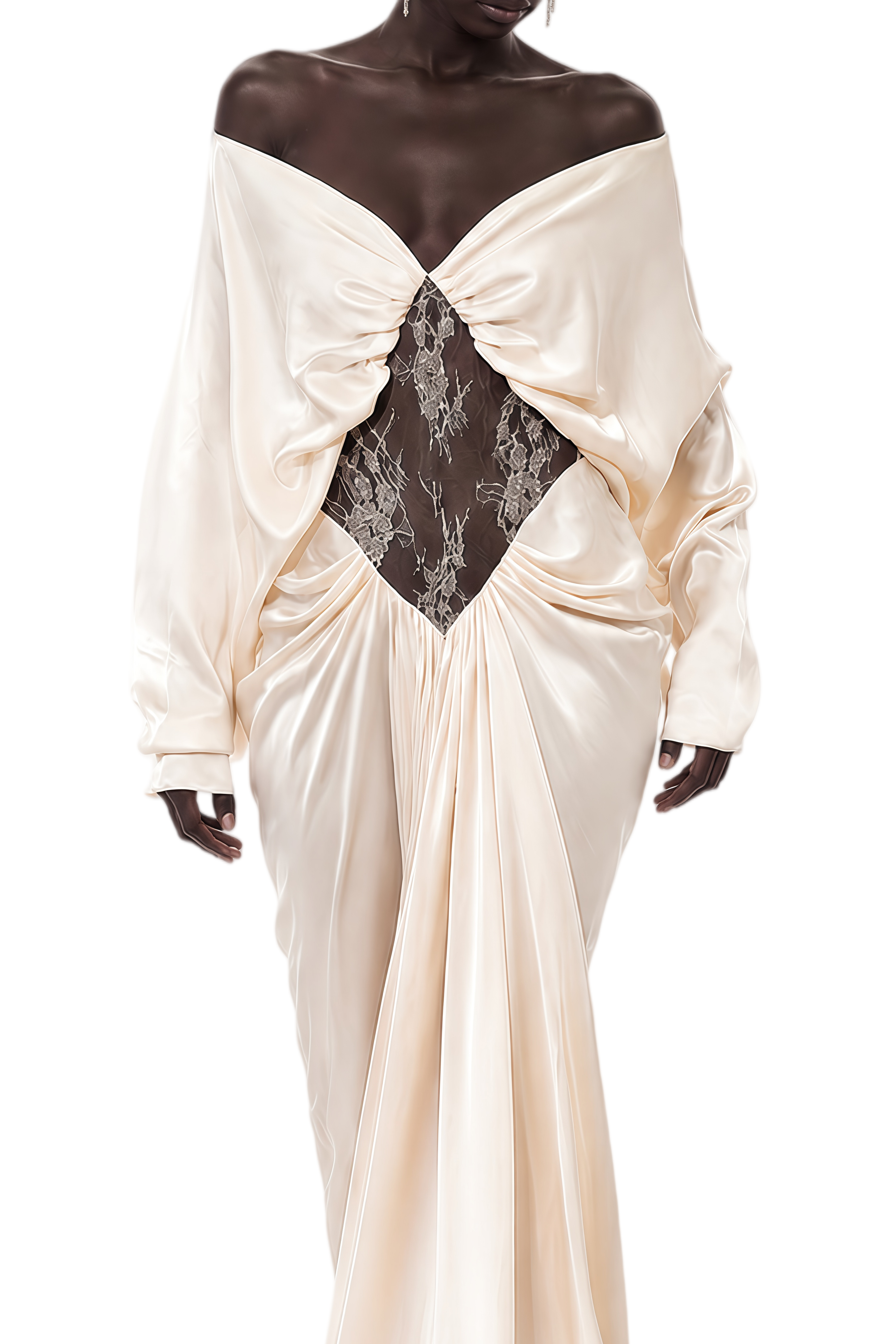 Althea White Long Sleeves Ruched Maxi Dress