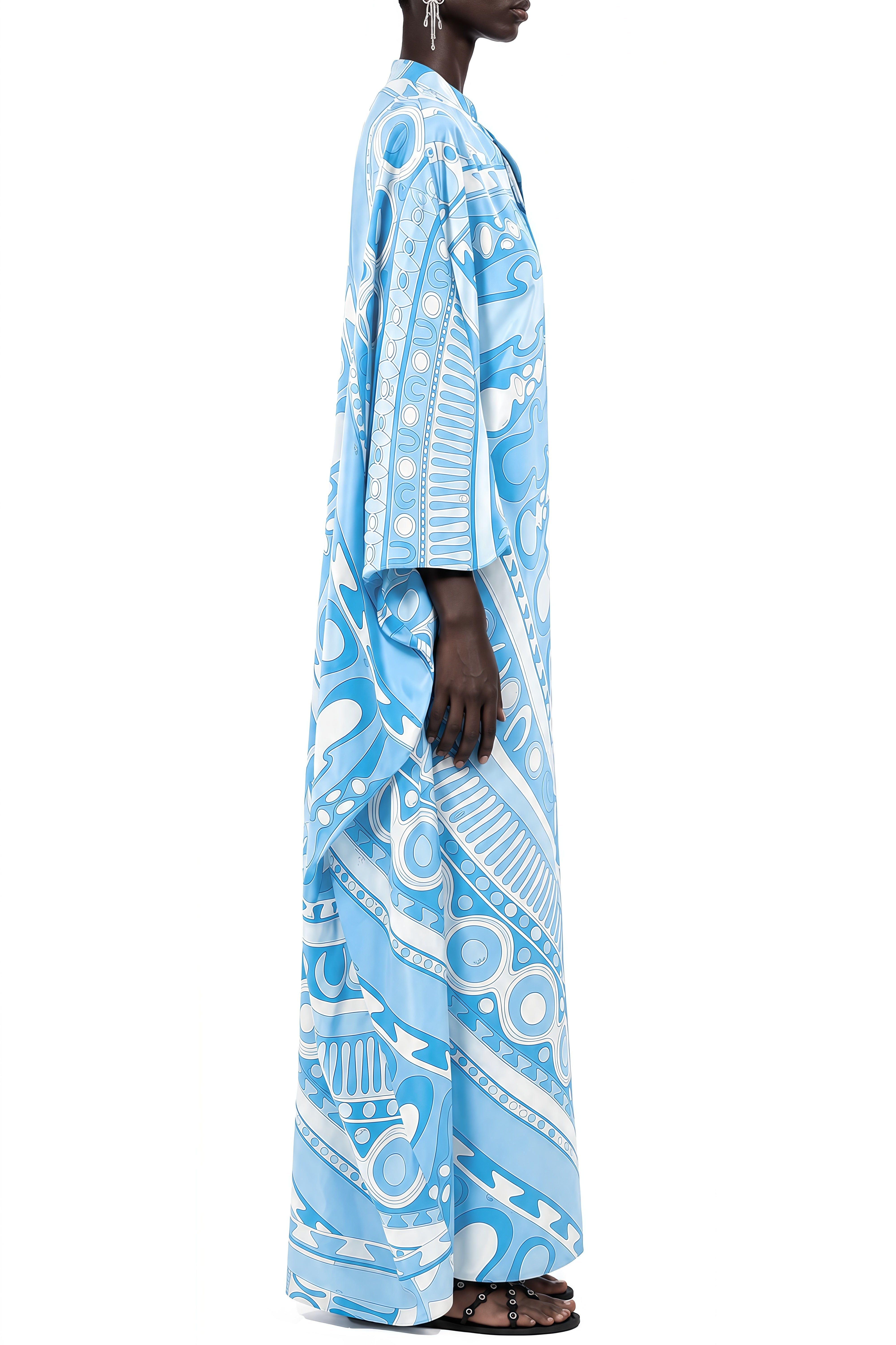Sylvia Blue Round Neck Draped Maxi Dress