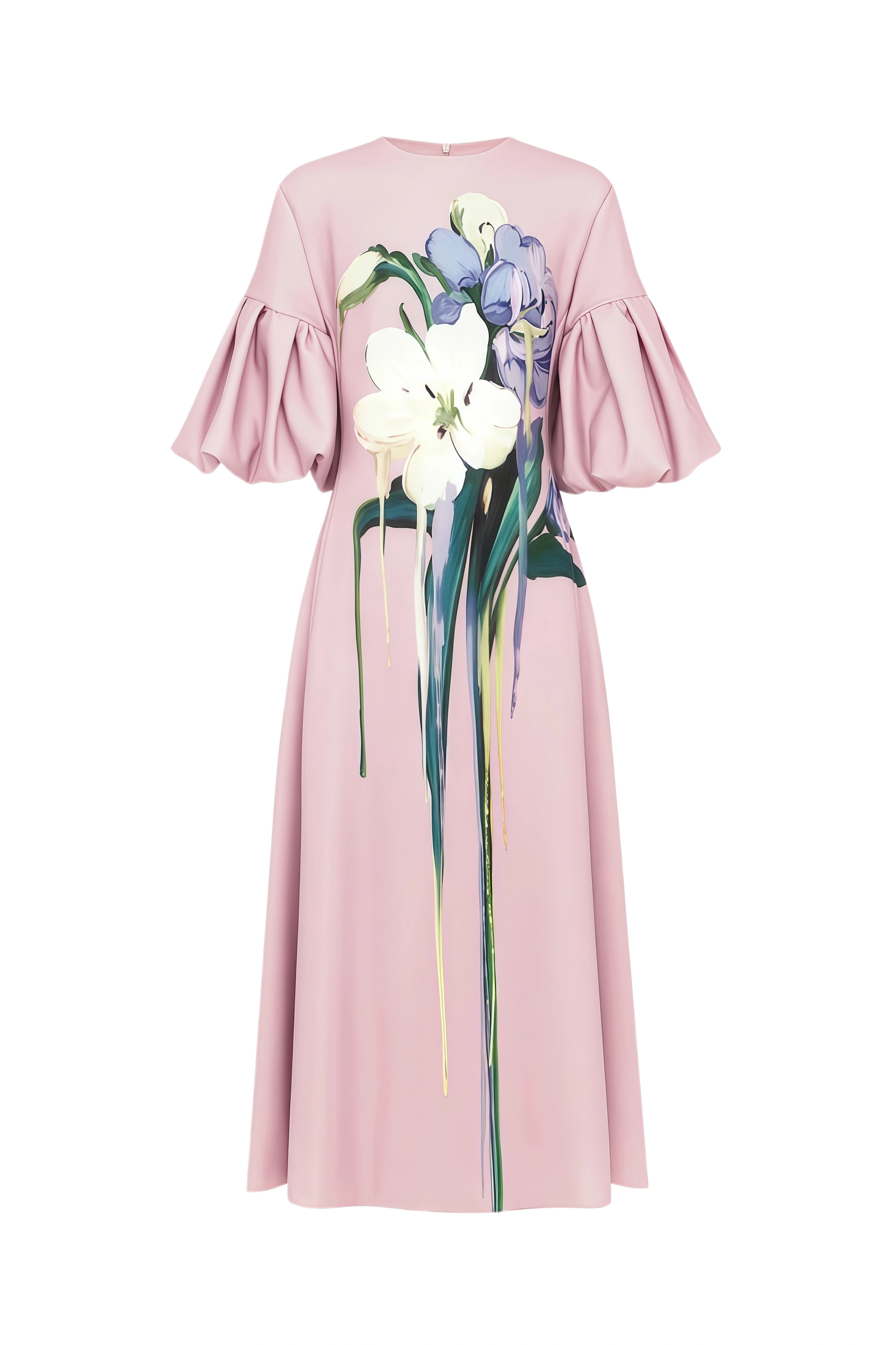 Diana Pink Pleated Floral Print Midi Dress