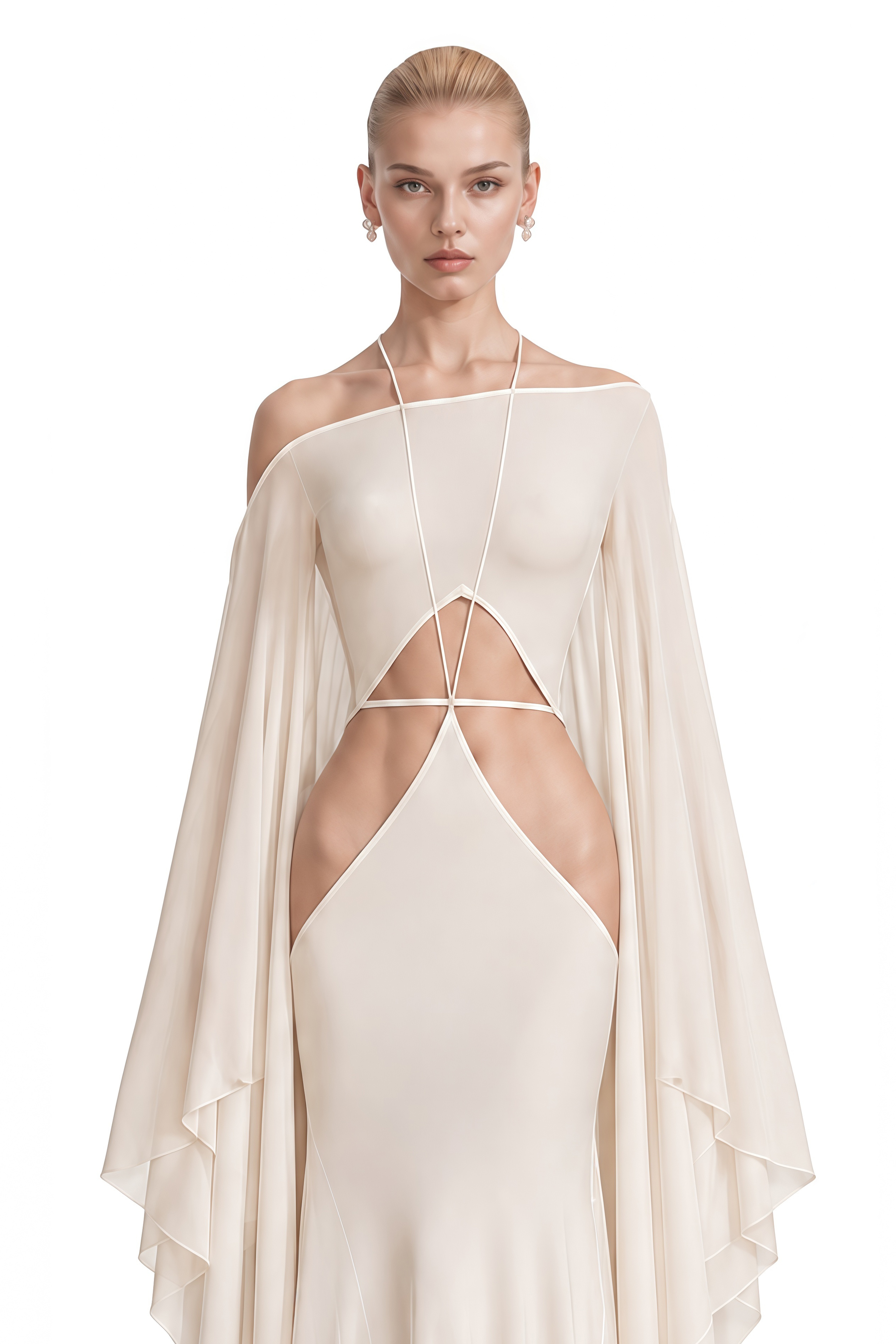Clio Ivory Off-Shoulder Cape Sleeve Maxi Dress