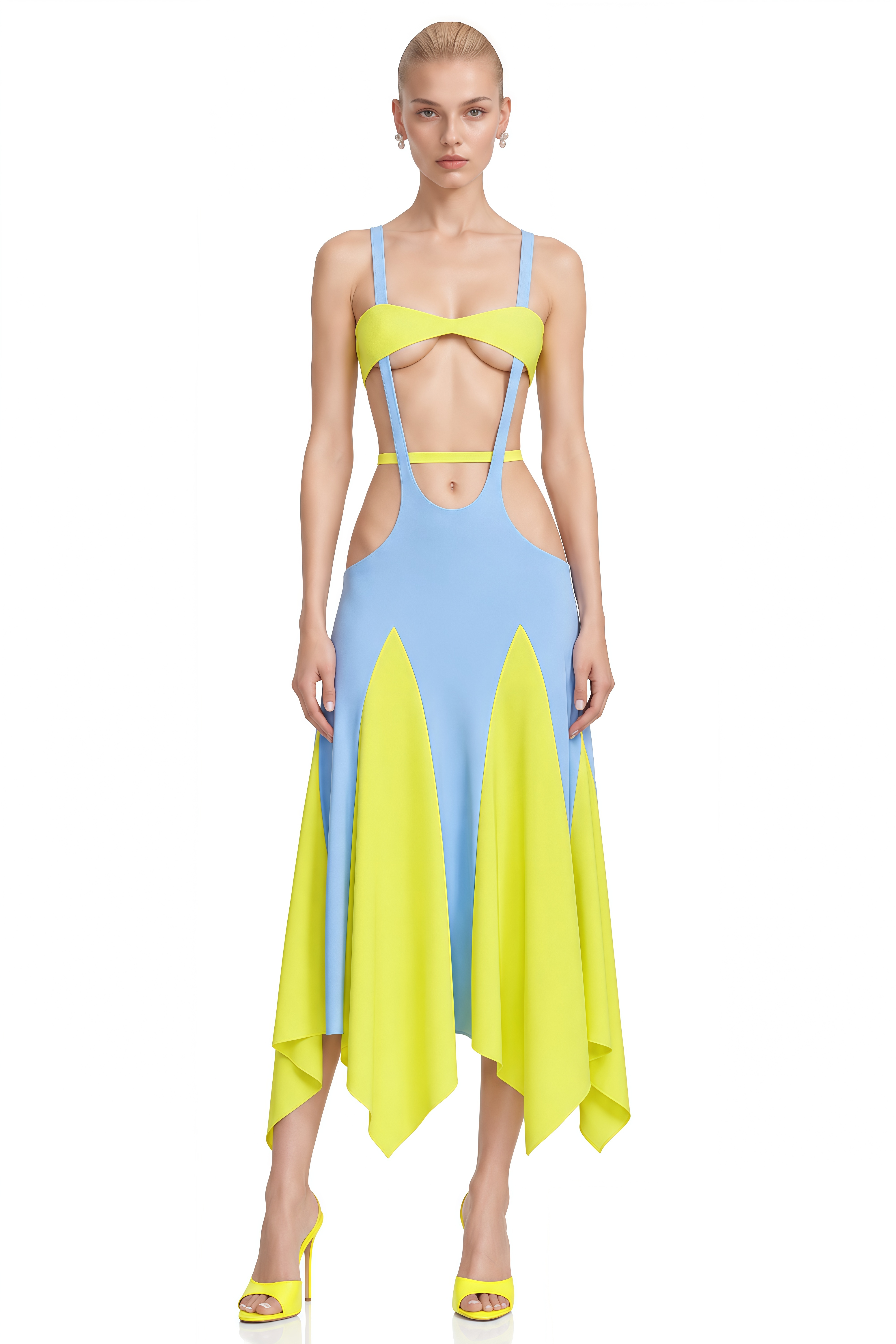 Flora Color Block Sleeveless Cut-Out Midi Dress