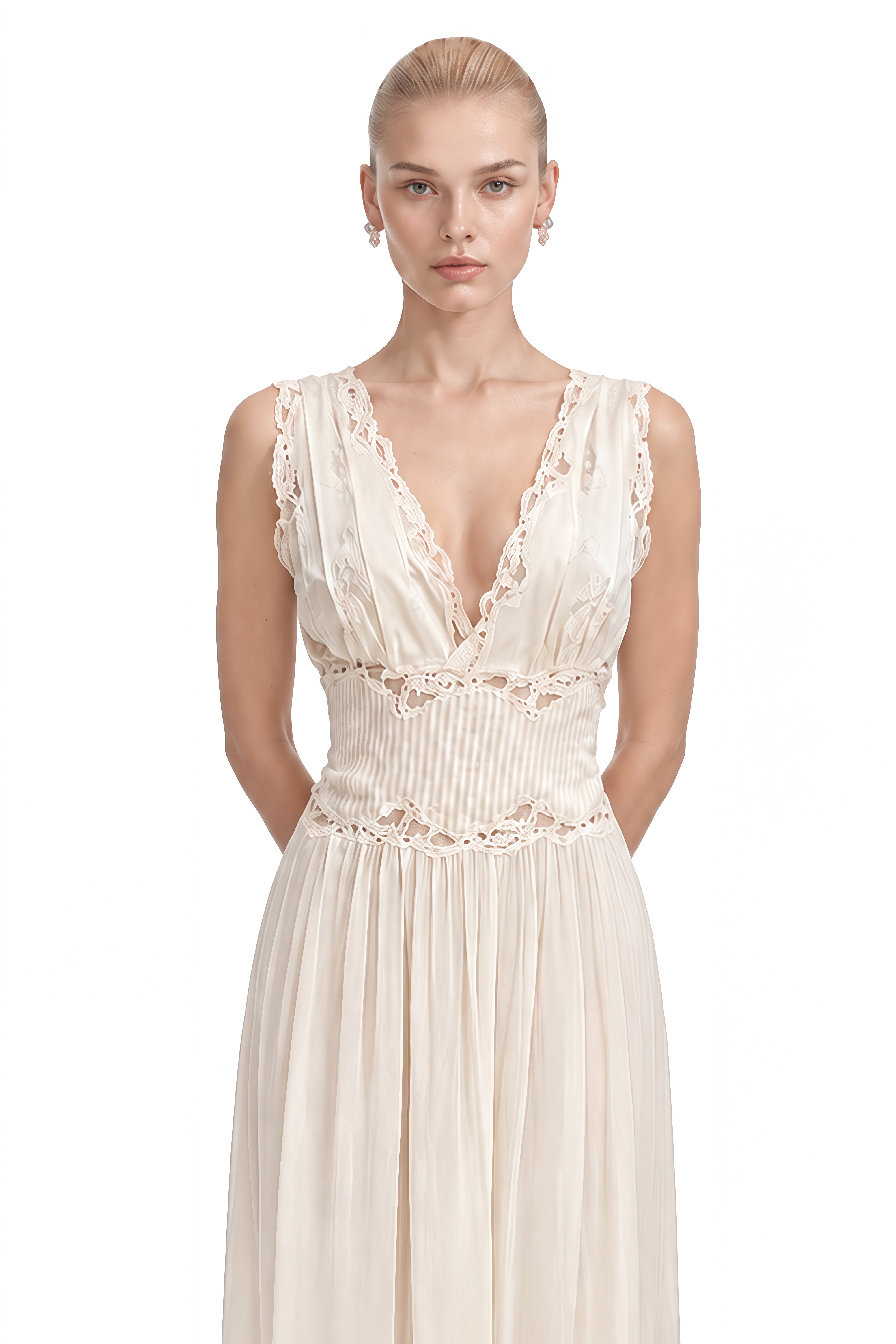 Ember Ivory V-Neck Lace-Trim Maxi Dress