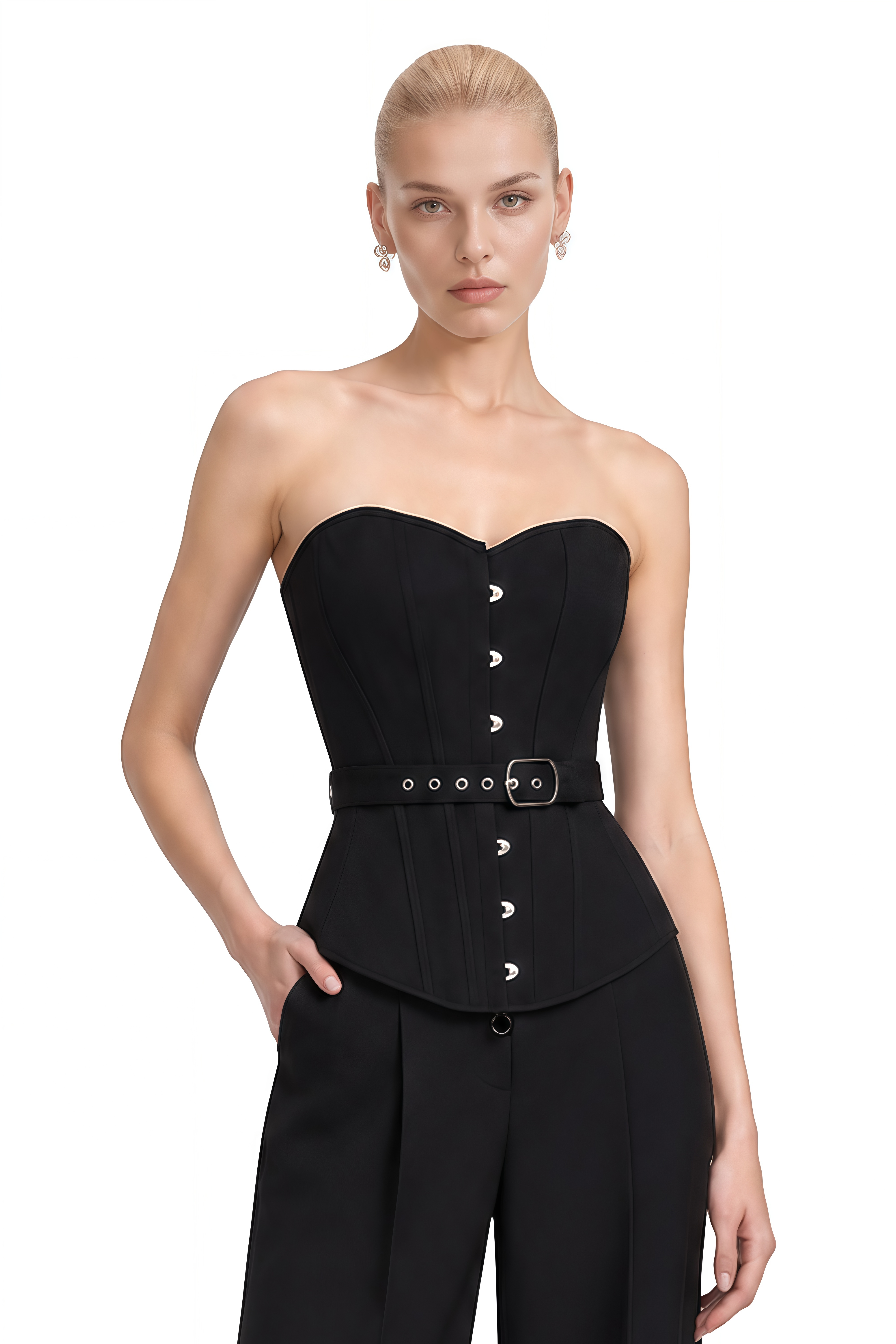 Seren Black Sweetheart Neck Belted Top