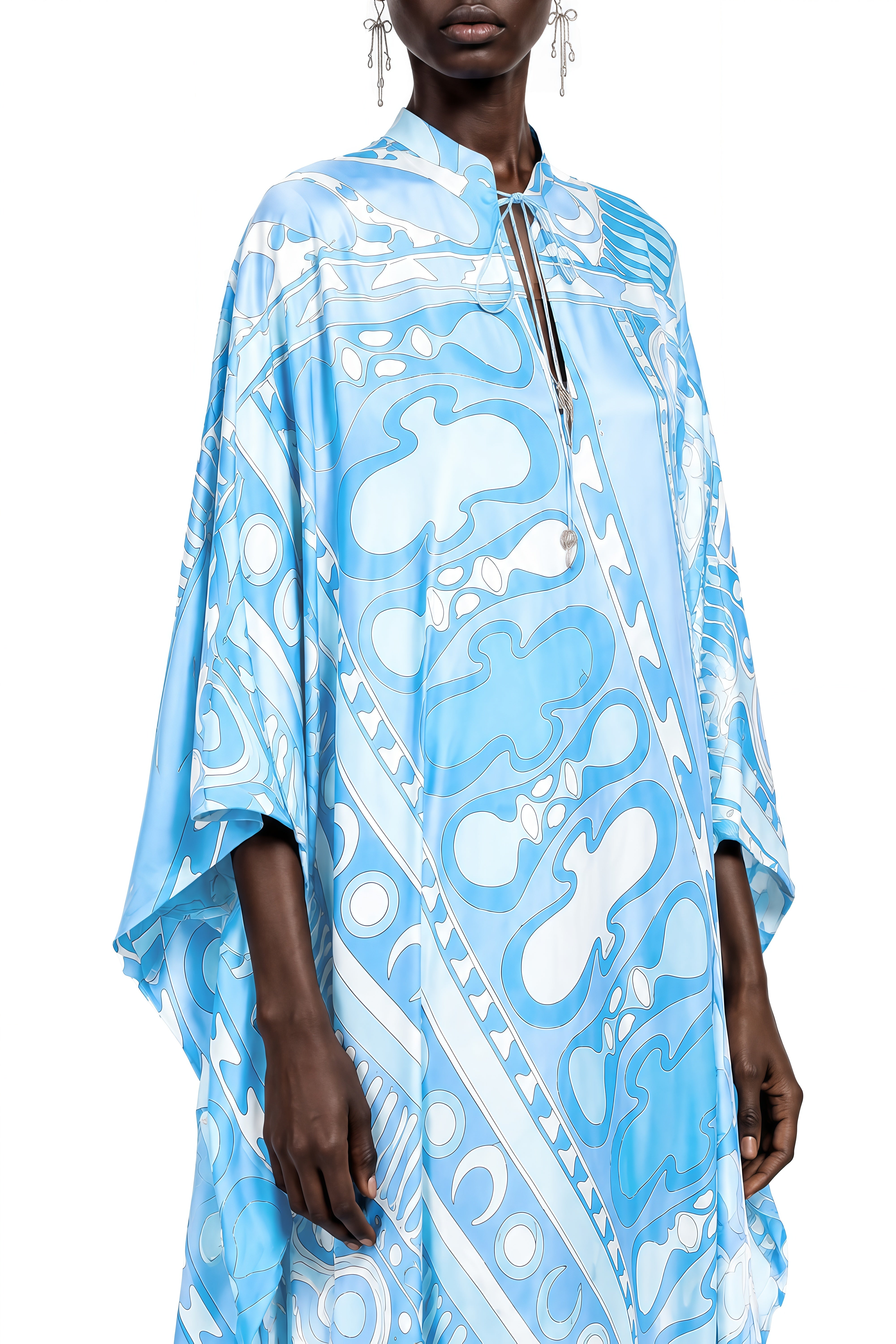 Sylvia Blue Round Neck Draped Maxi Dress