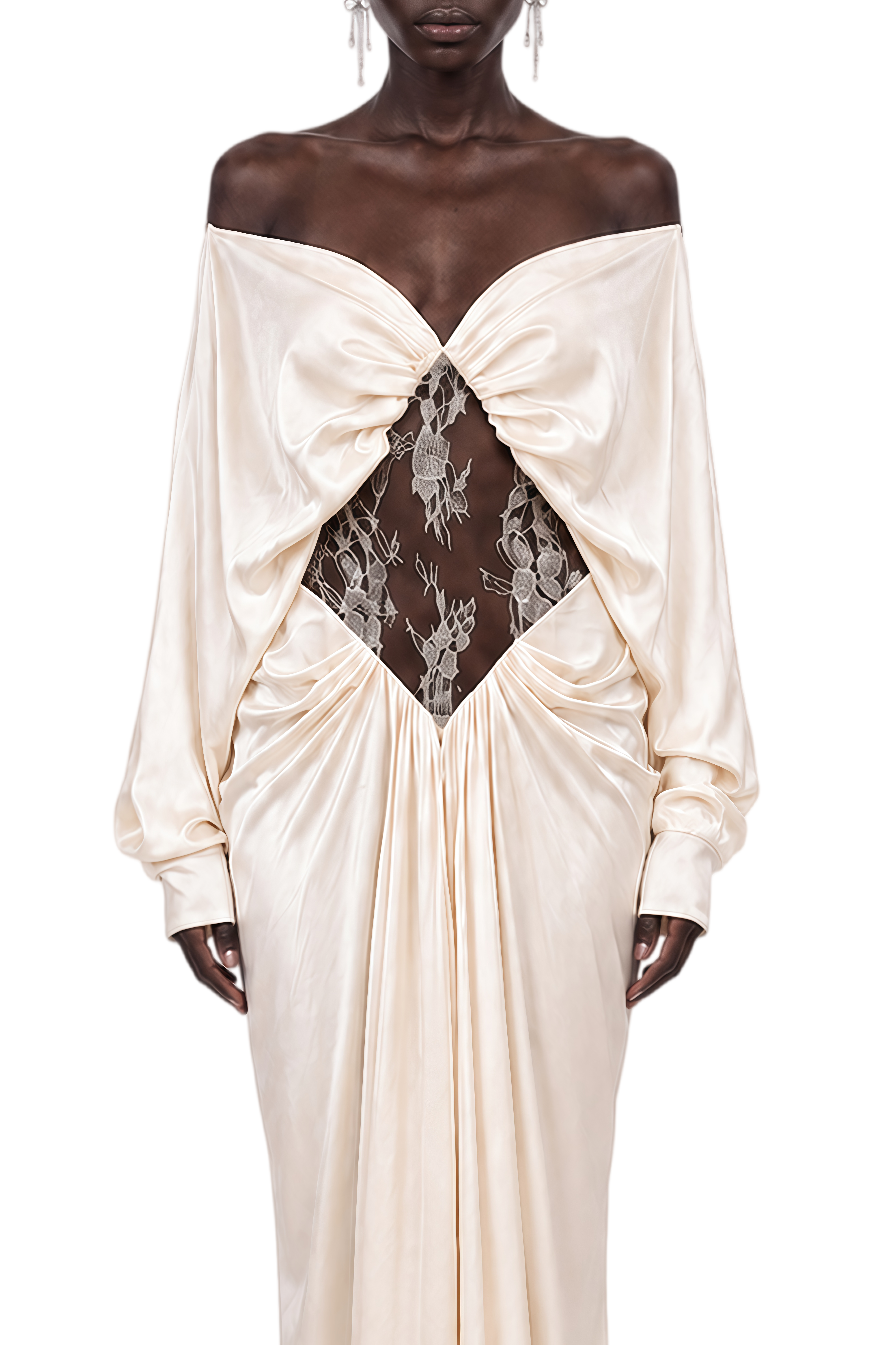 Althea White Long Sleeves Ruched Maxi Dress
