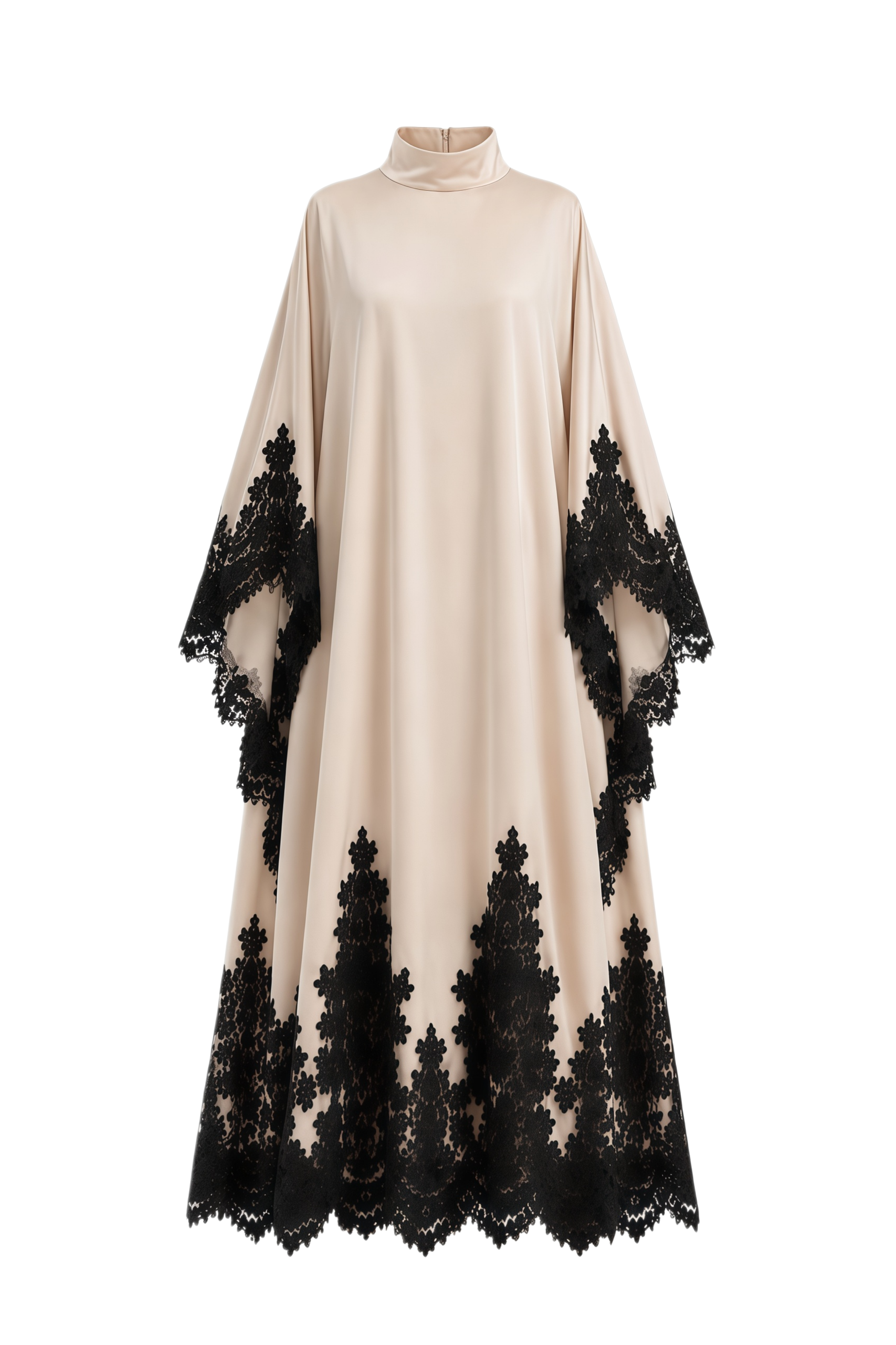 Imogen Neutral Turtleneck Lace Panel Maxi Dress