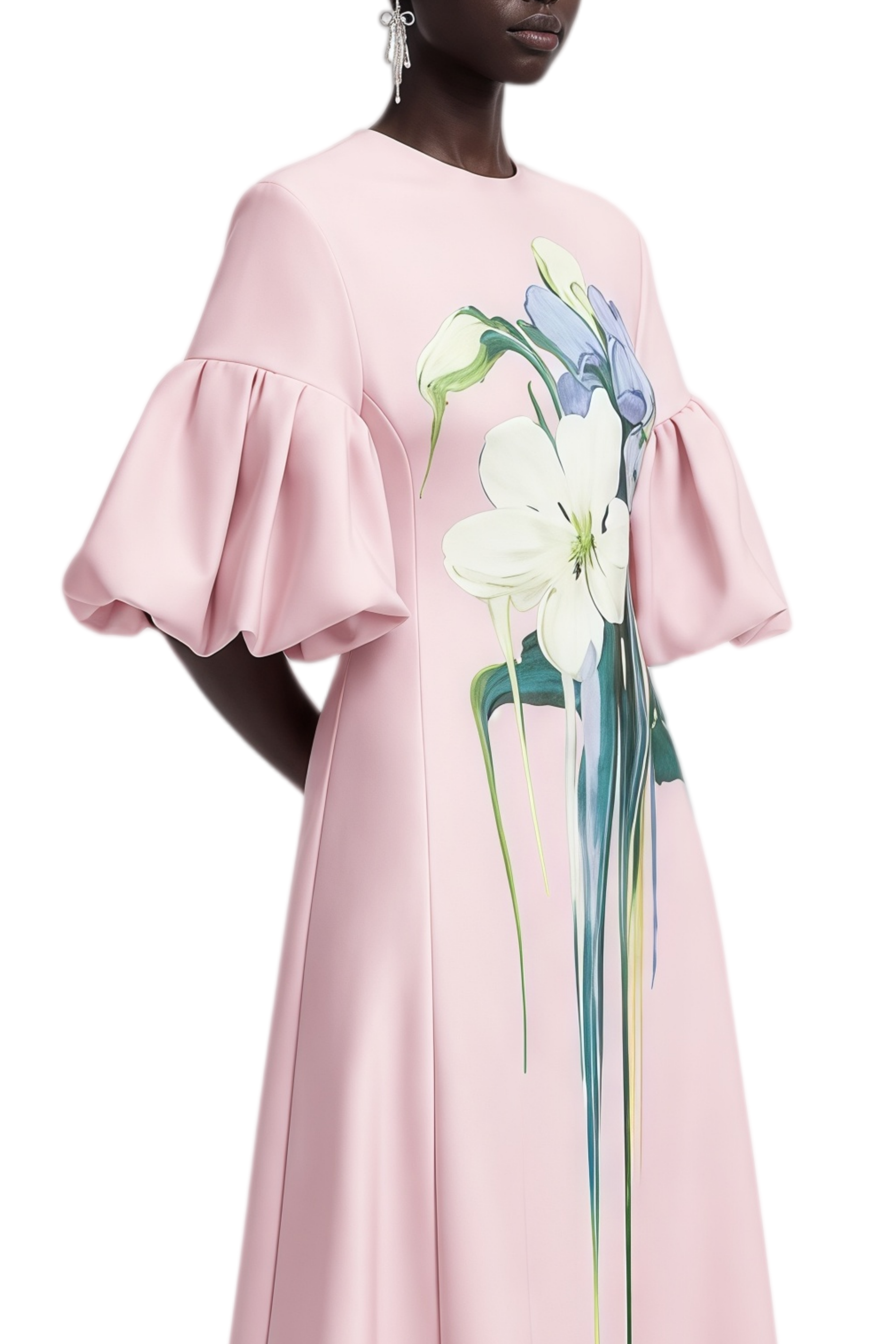 Diana Pink Pleated Floral Print Midi Dress