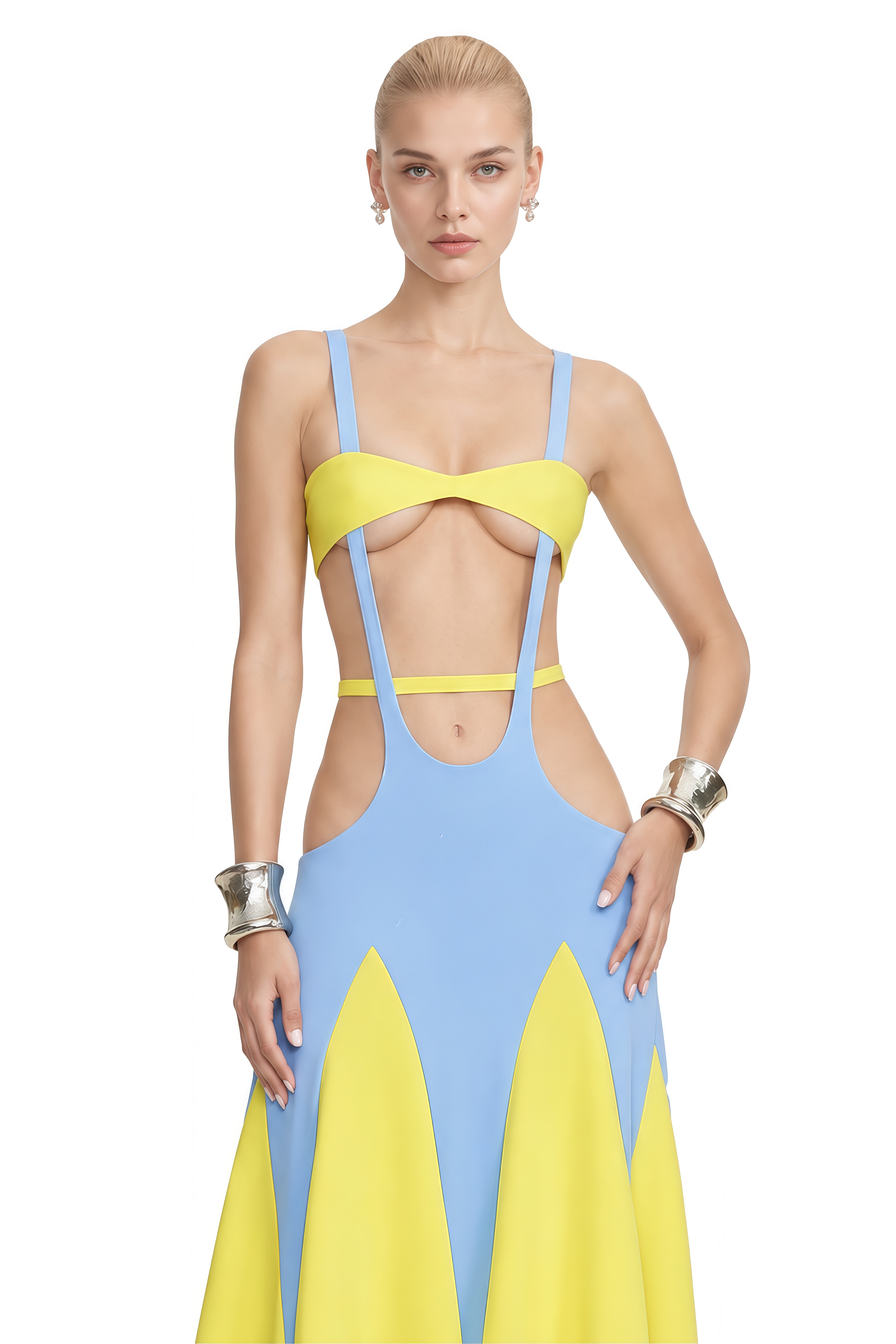 Flora Color Block Sleeveless Cut-Out Midi Dress