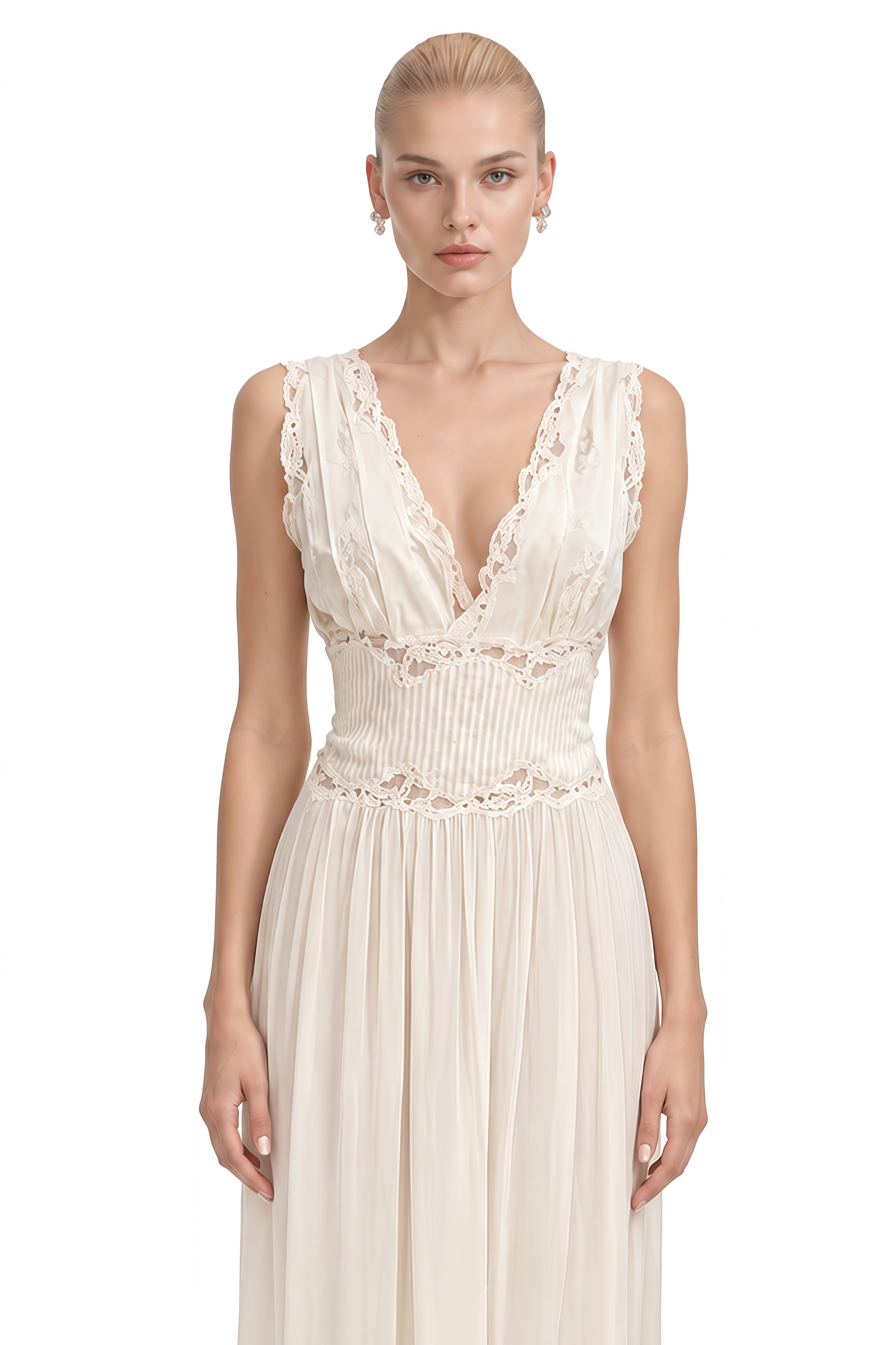 Ember Ivory V-Neck Lace-Trim Maxi Dress