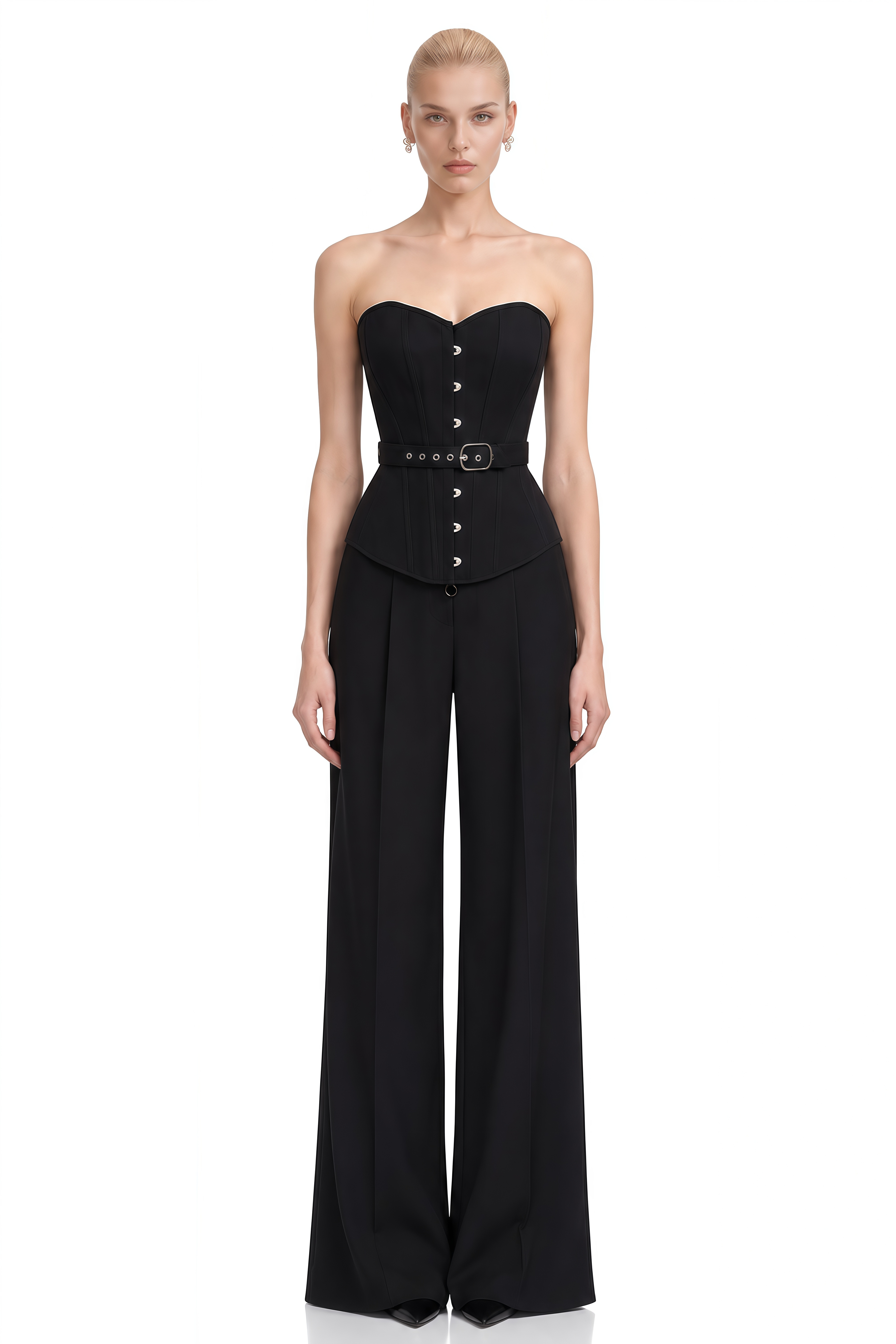 Seren Black Sweetheart Neck Belted Top