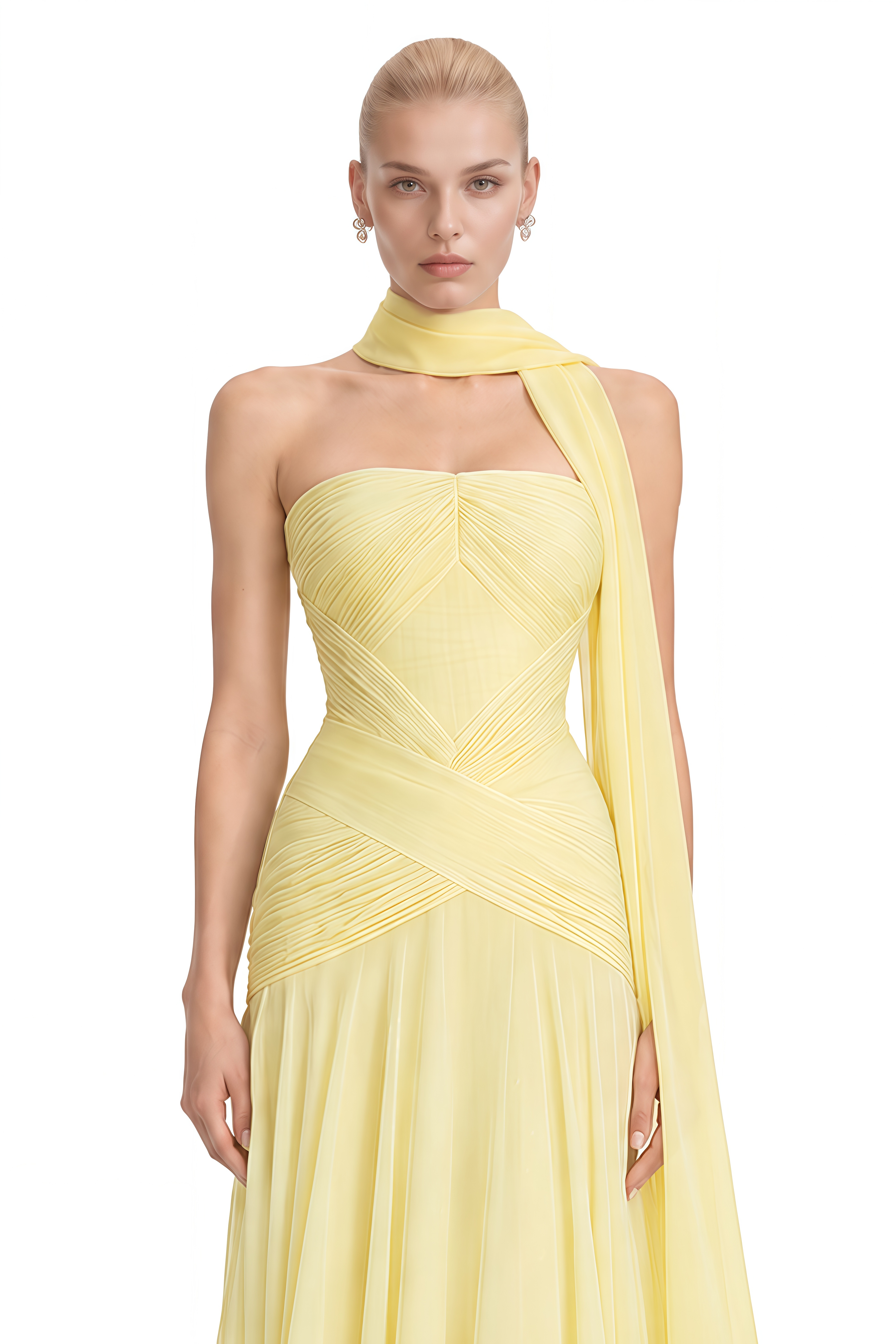 Lila Yellow Strapless Ruched Maxi Dress