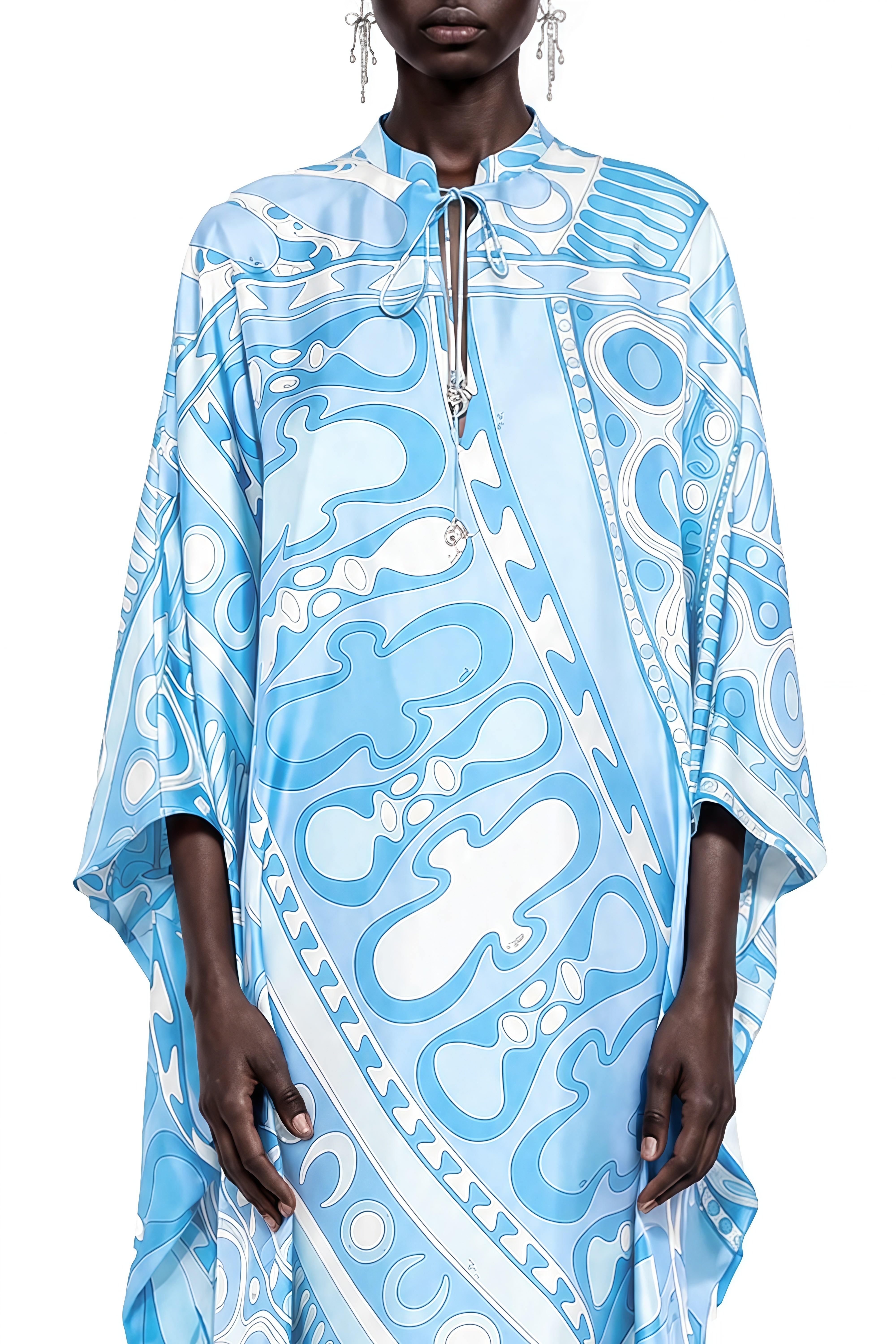 Sylvia Blue Round Neck Draped Maxi Dress