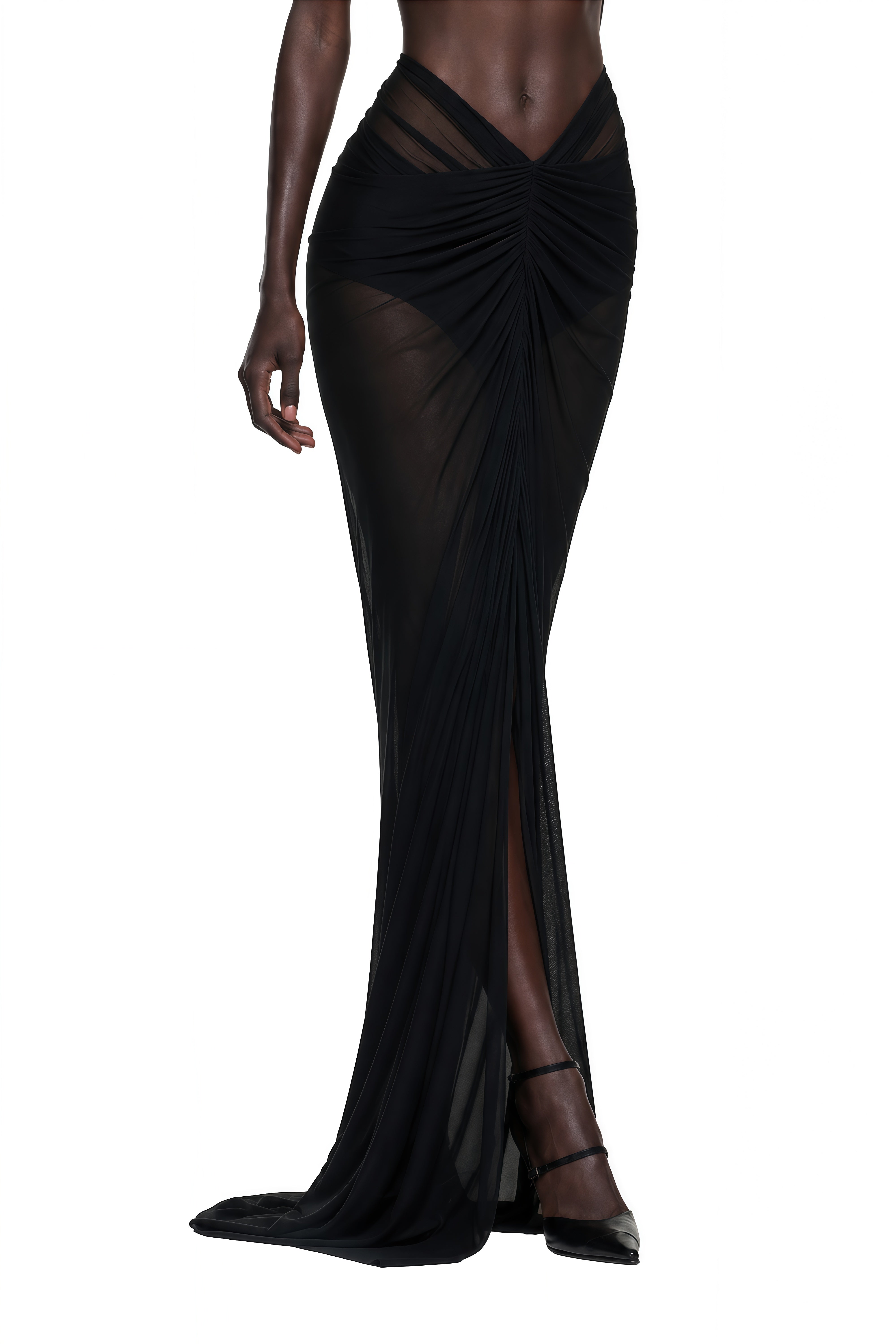 Rosalie Black Turtleneck Ruched Top & Skirt Set