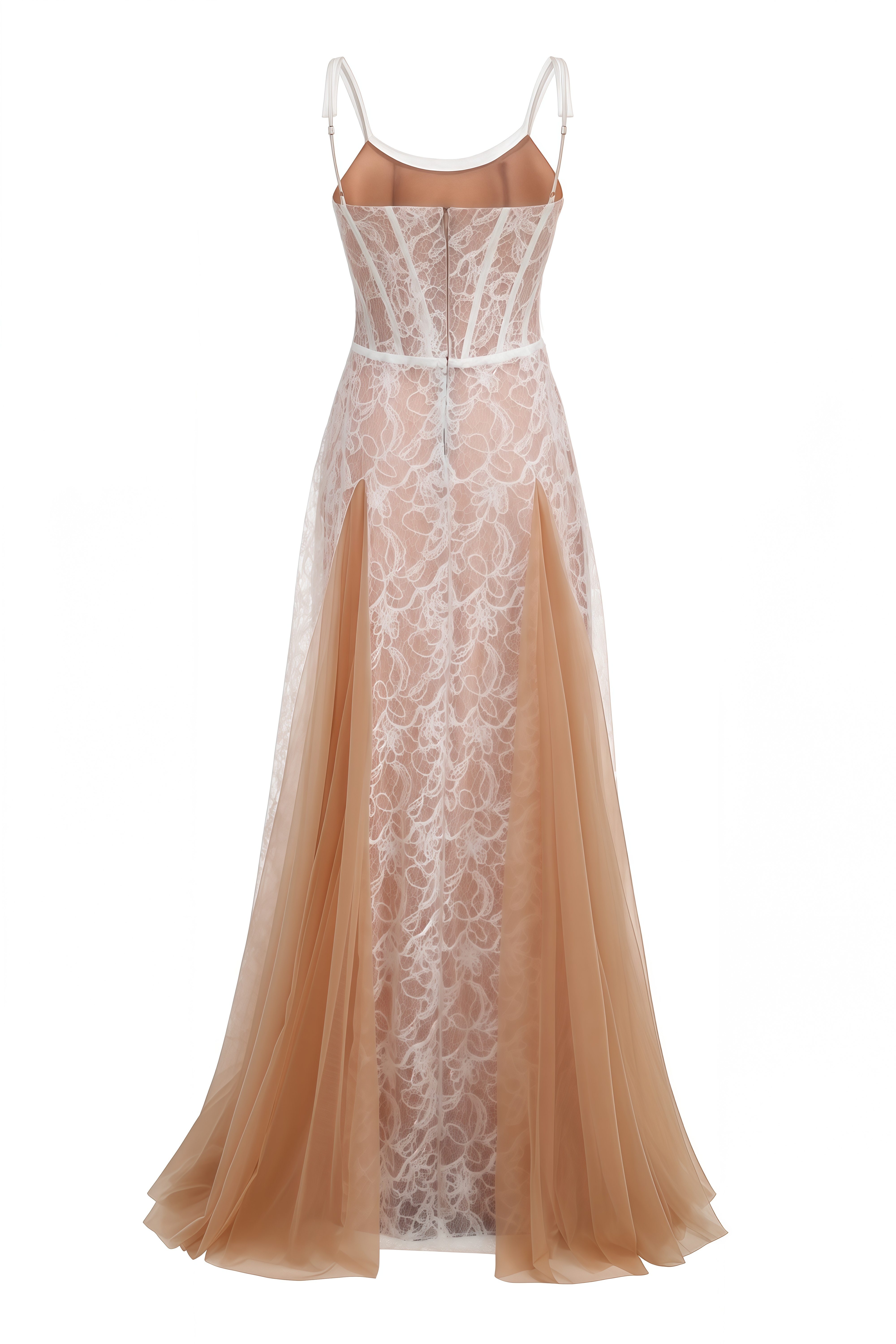 Anastasia Beige Structured Lace Maxi Dress