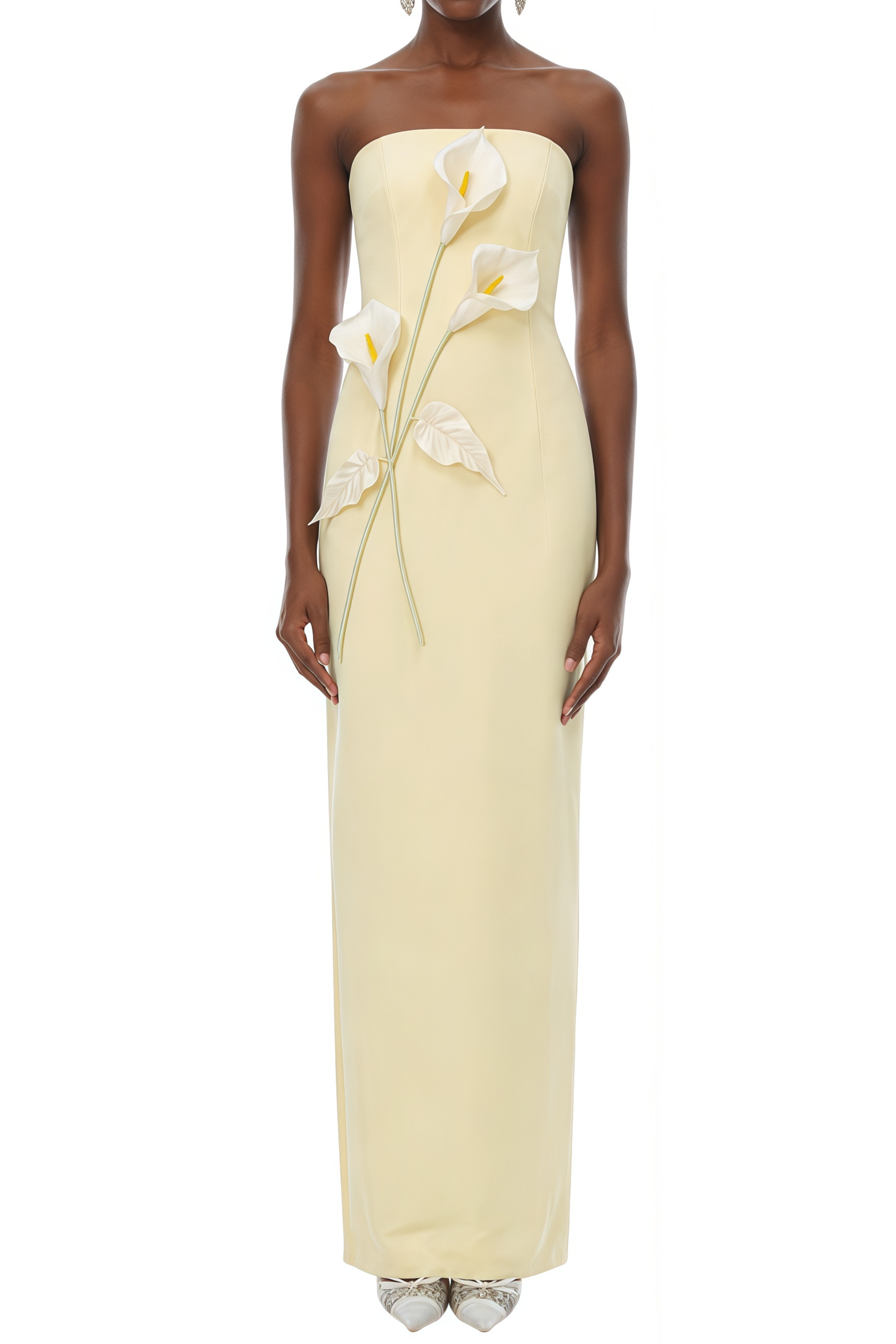 Karen Yellow Off Shoulder 3D Appliqué Maxi Dress