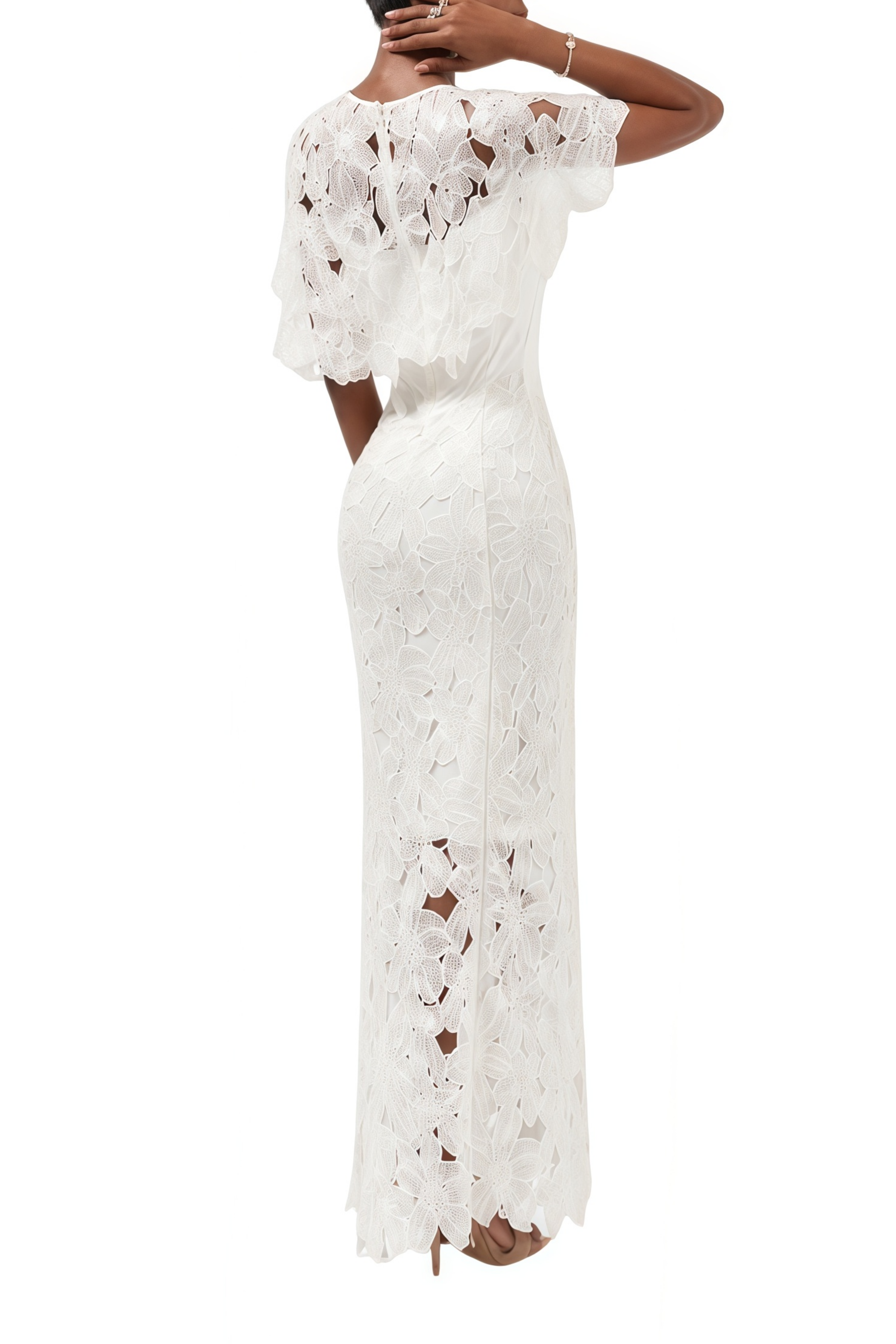 Elaine White Floral Lace Shawl & Corset Dress Set