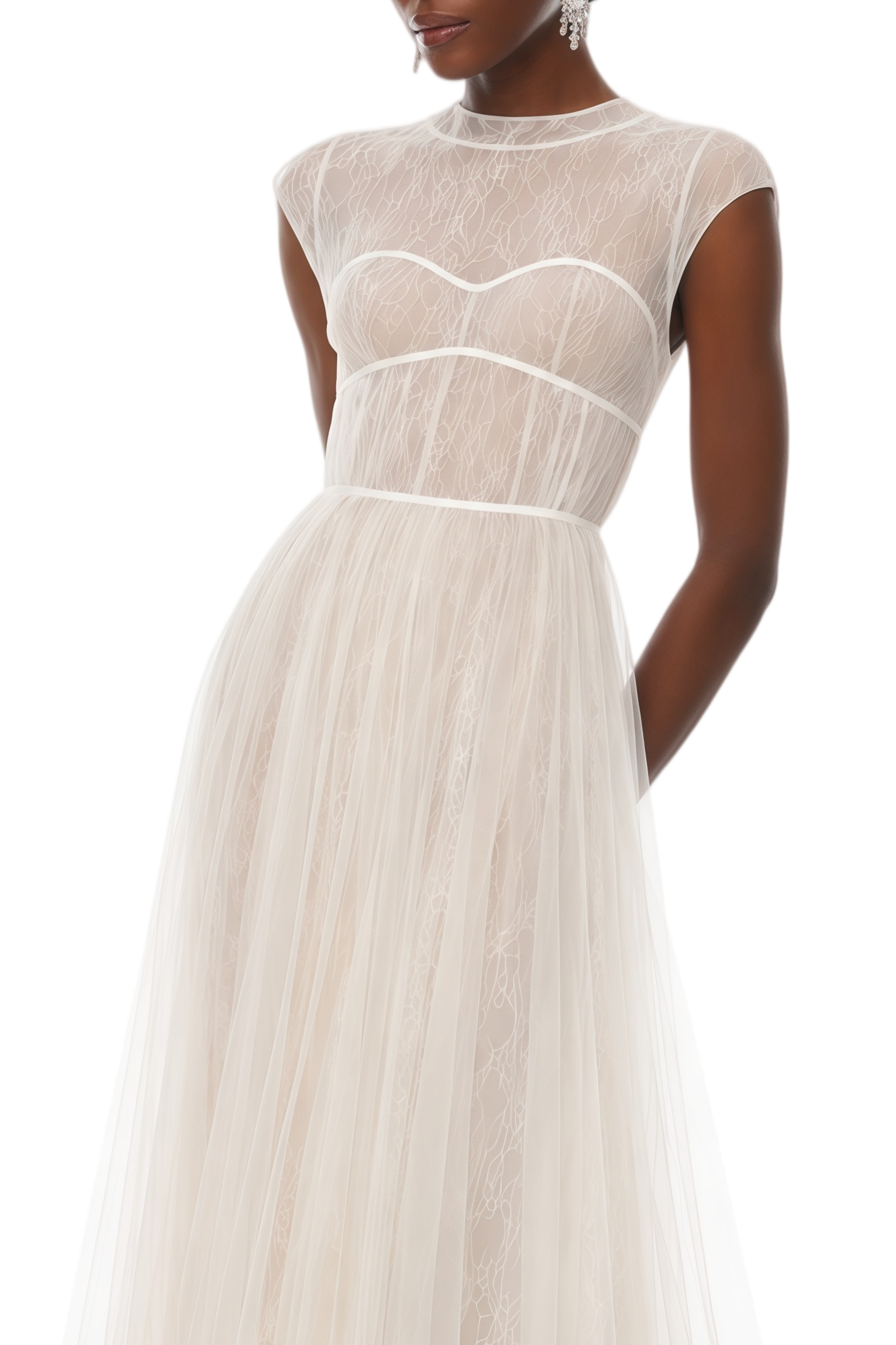 Genevieve White Lace Pleated Maxi Dress