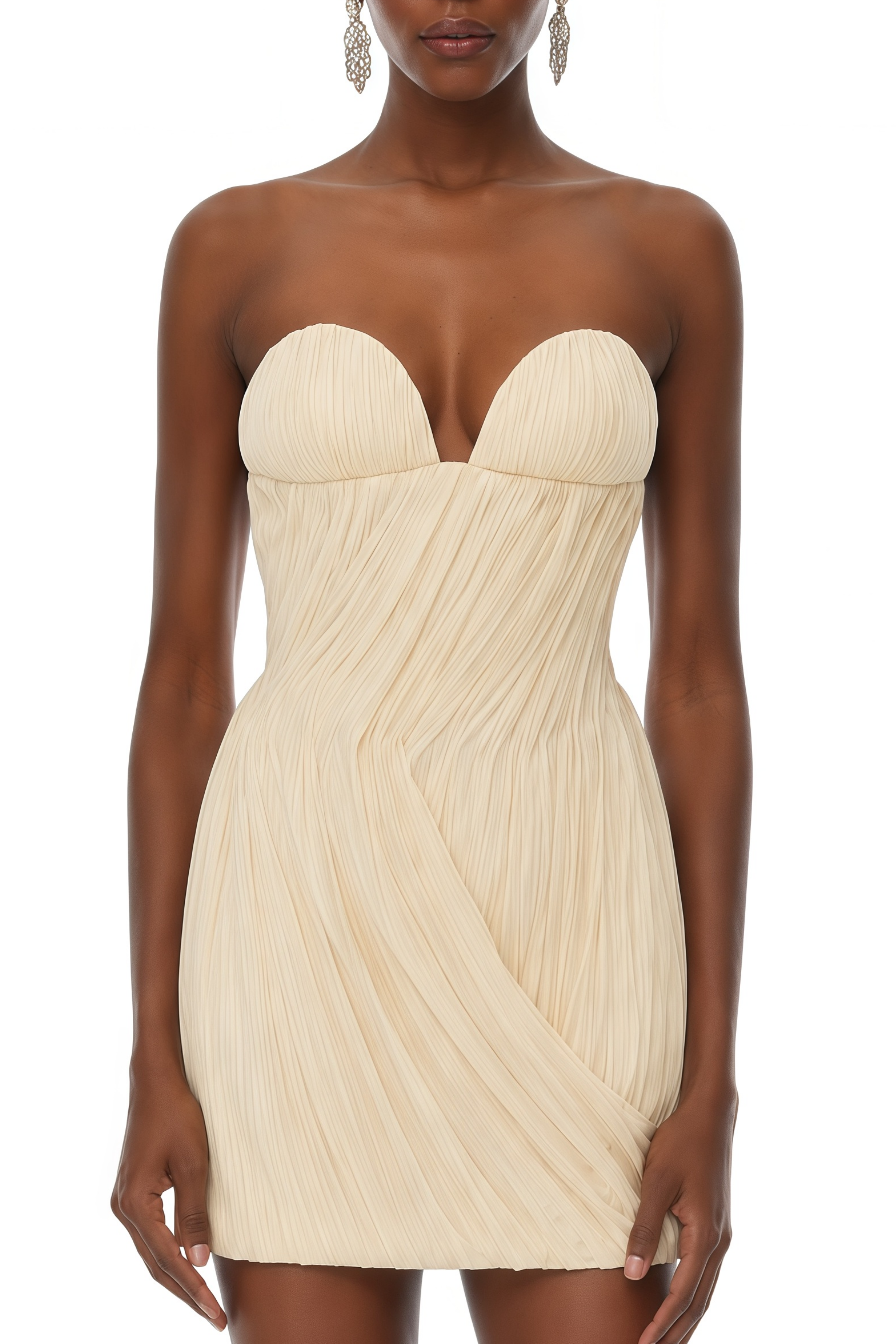 Darlene Neutral Off Shoulder Pleated Mini Dress
