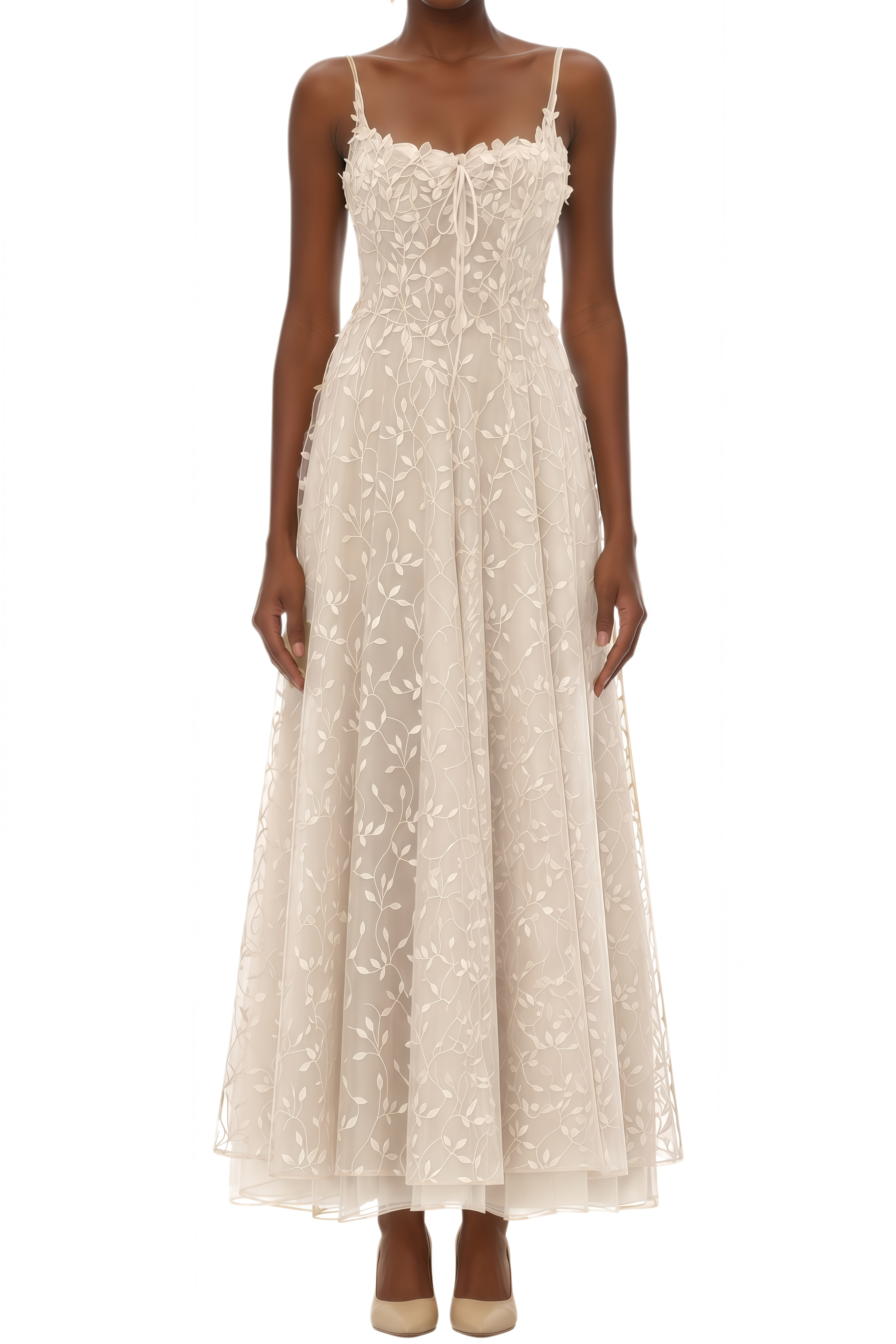 Seraphina Gold Lace Mesh Midi Dress