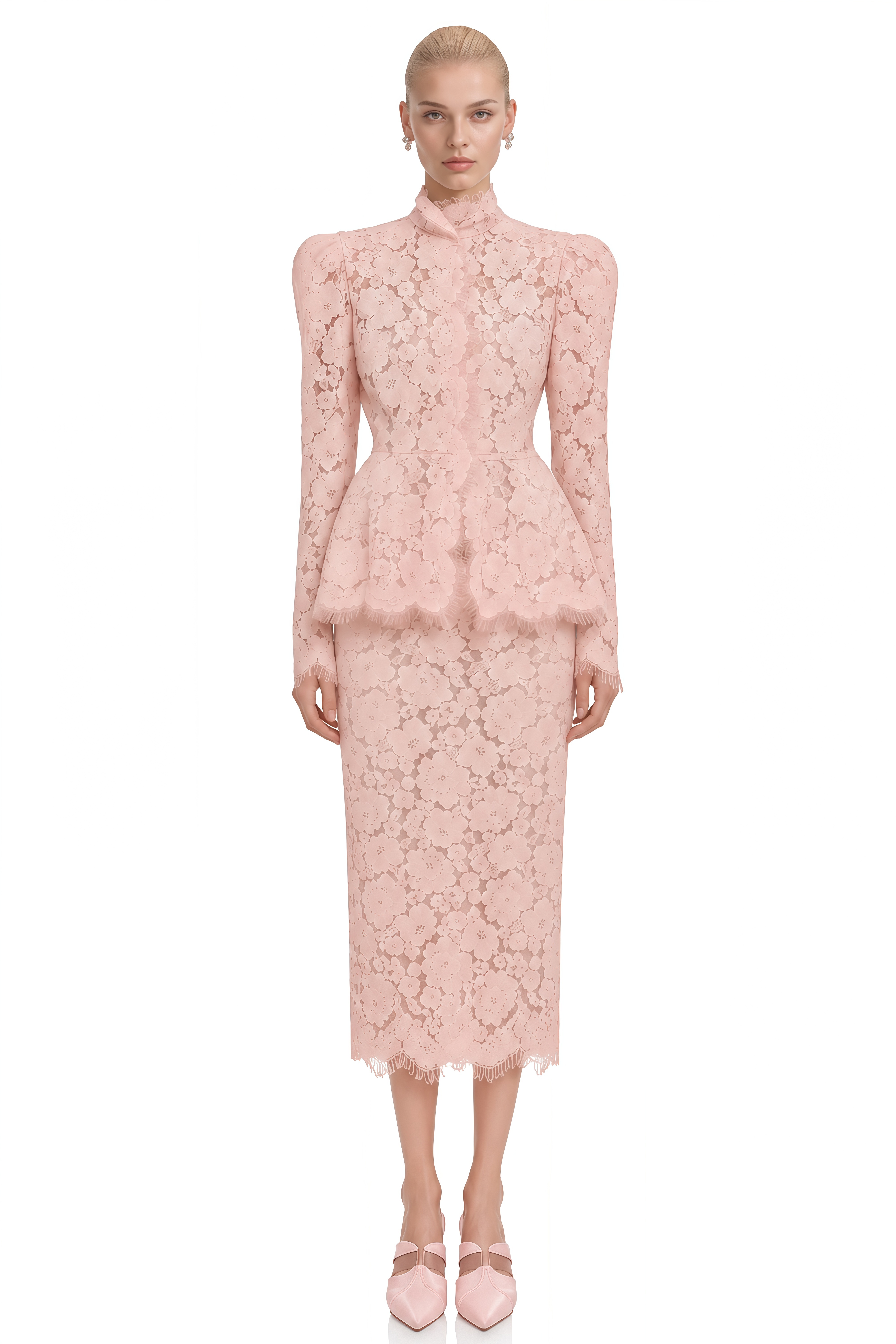 Eira Pink Turtleneck Lace Top & Skirt Set