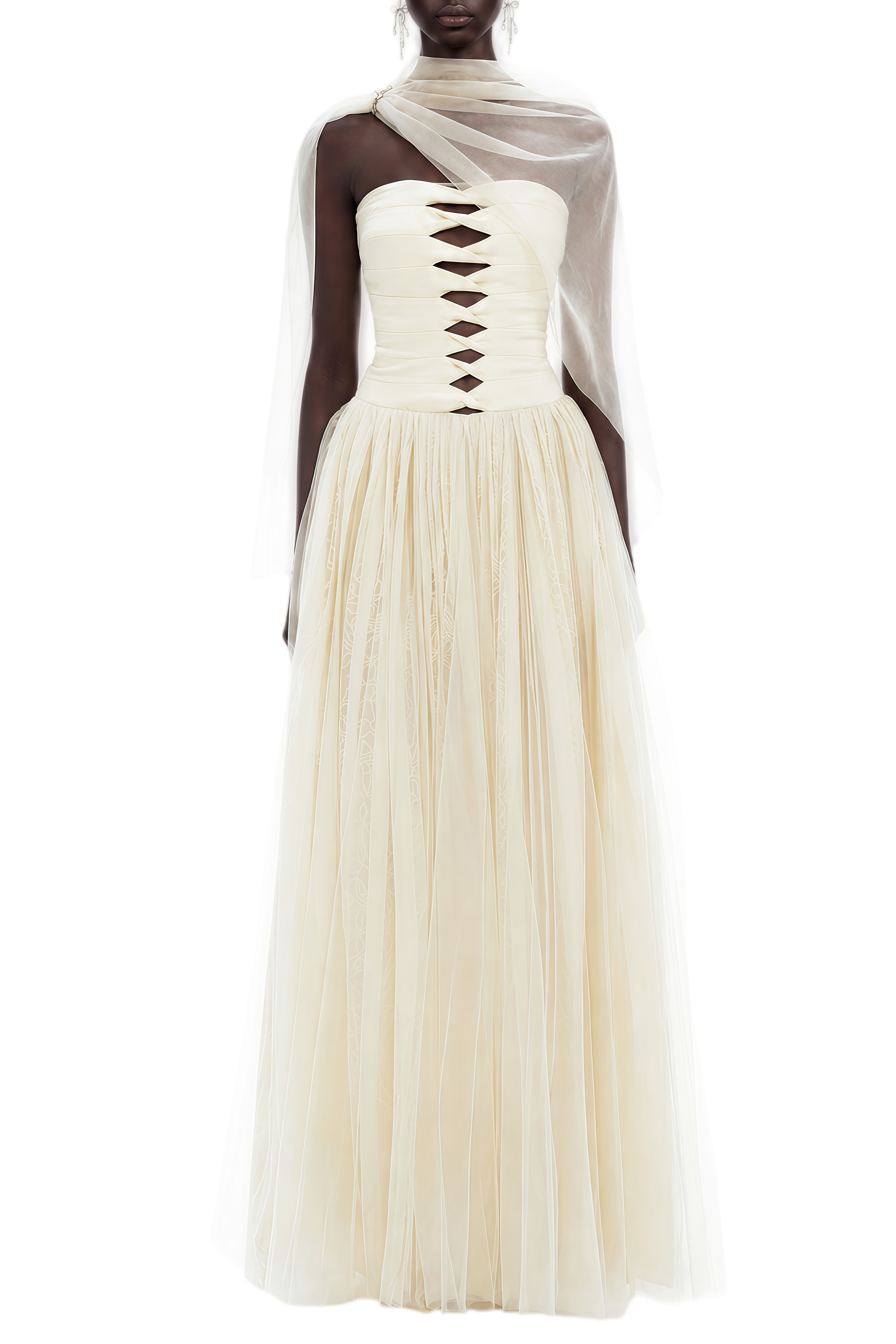 Isolde Ivory Sleeveless Ruched Maxi Dress