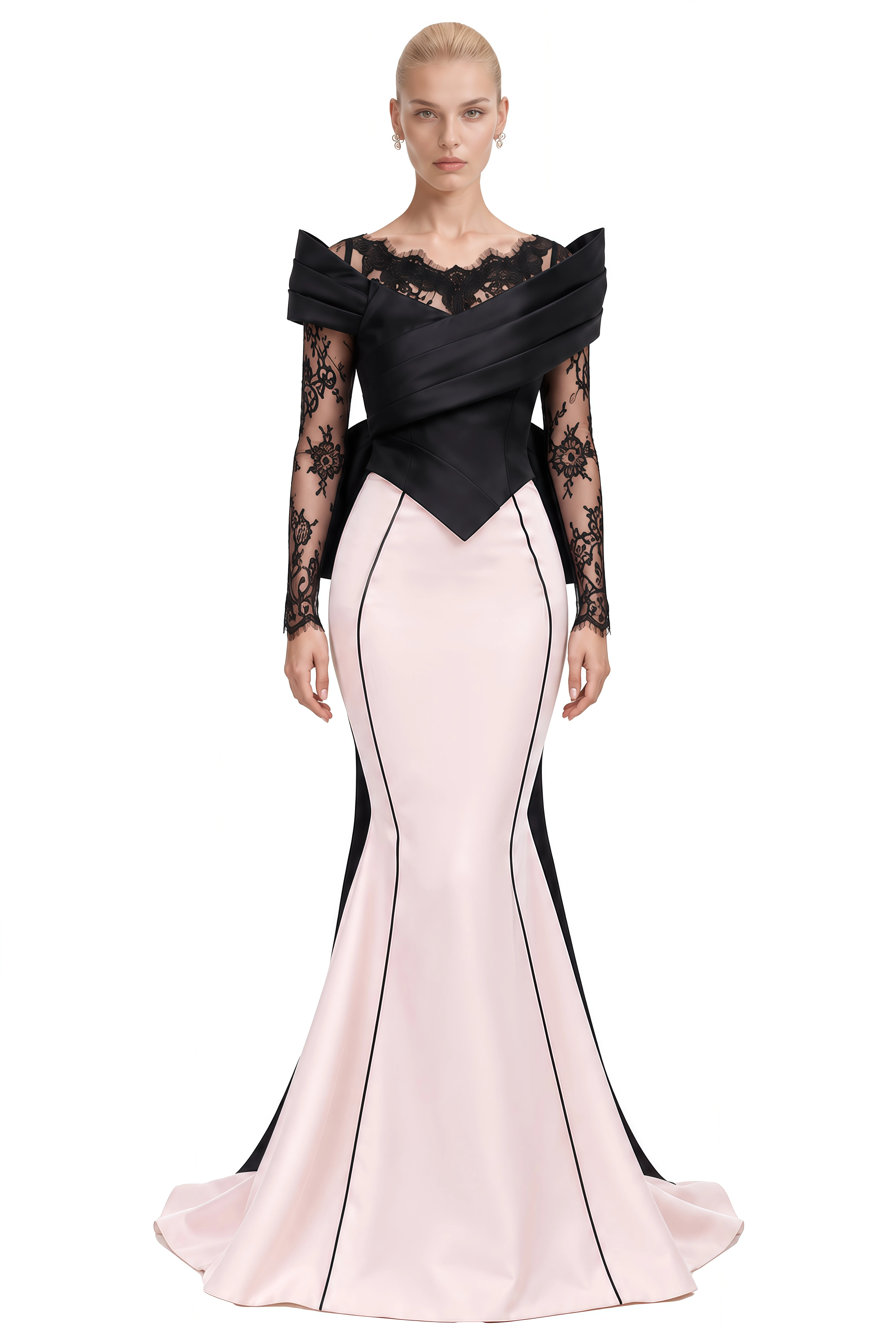 Eloise Color Block Lace Bow Maxi Dress