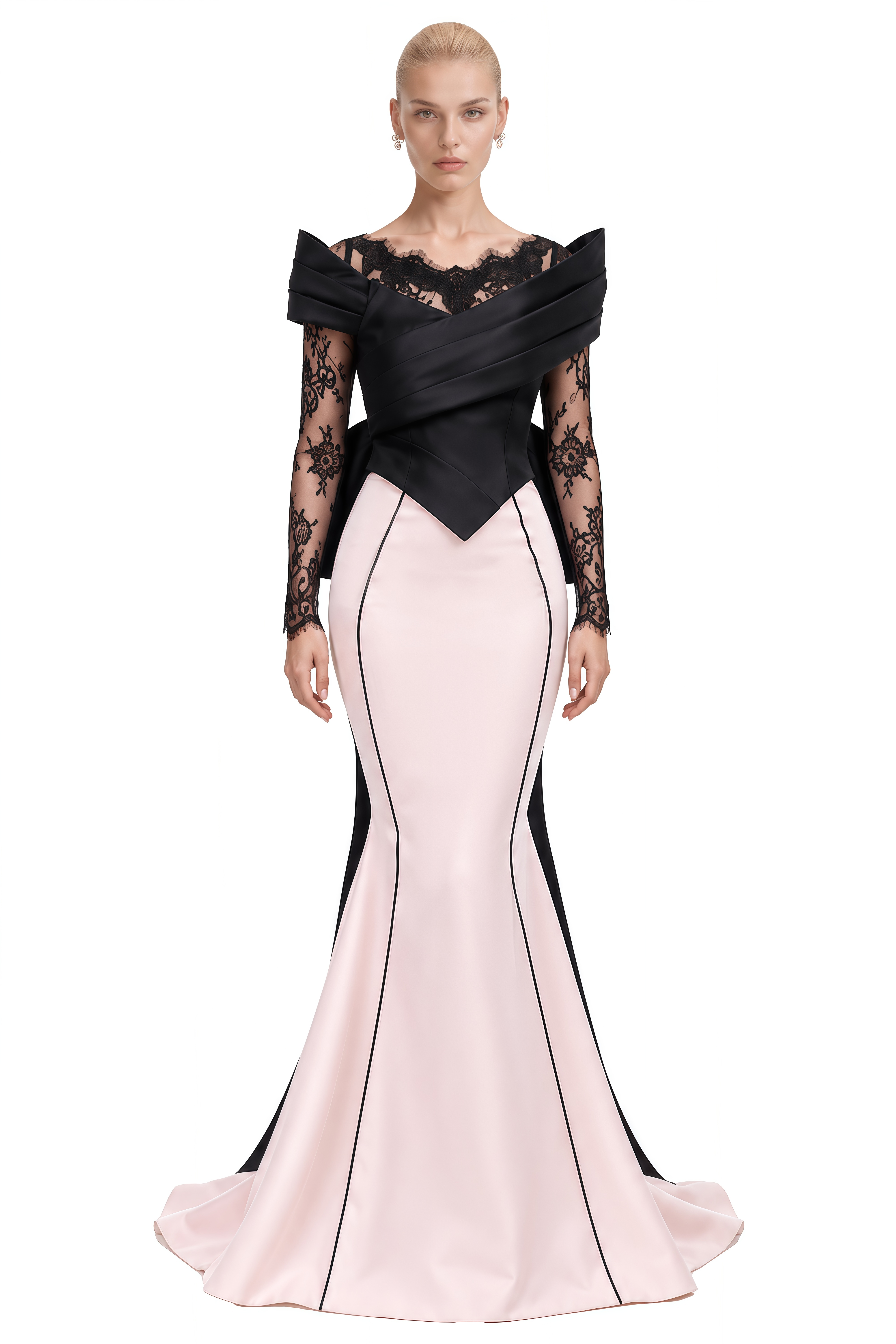 Eloise Color Block Lace Bow Maxi Dress
