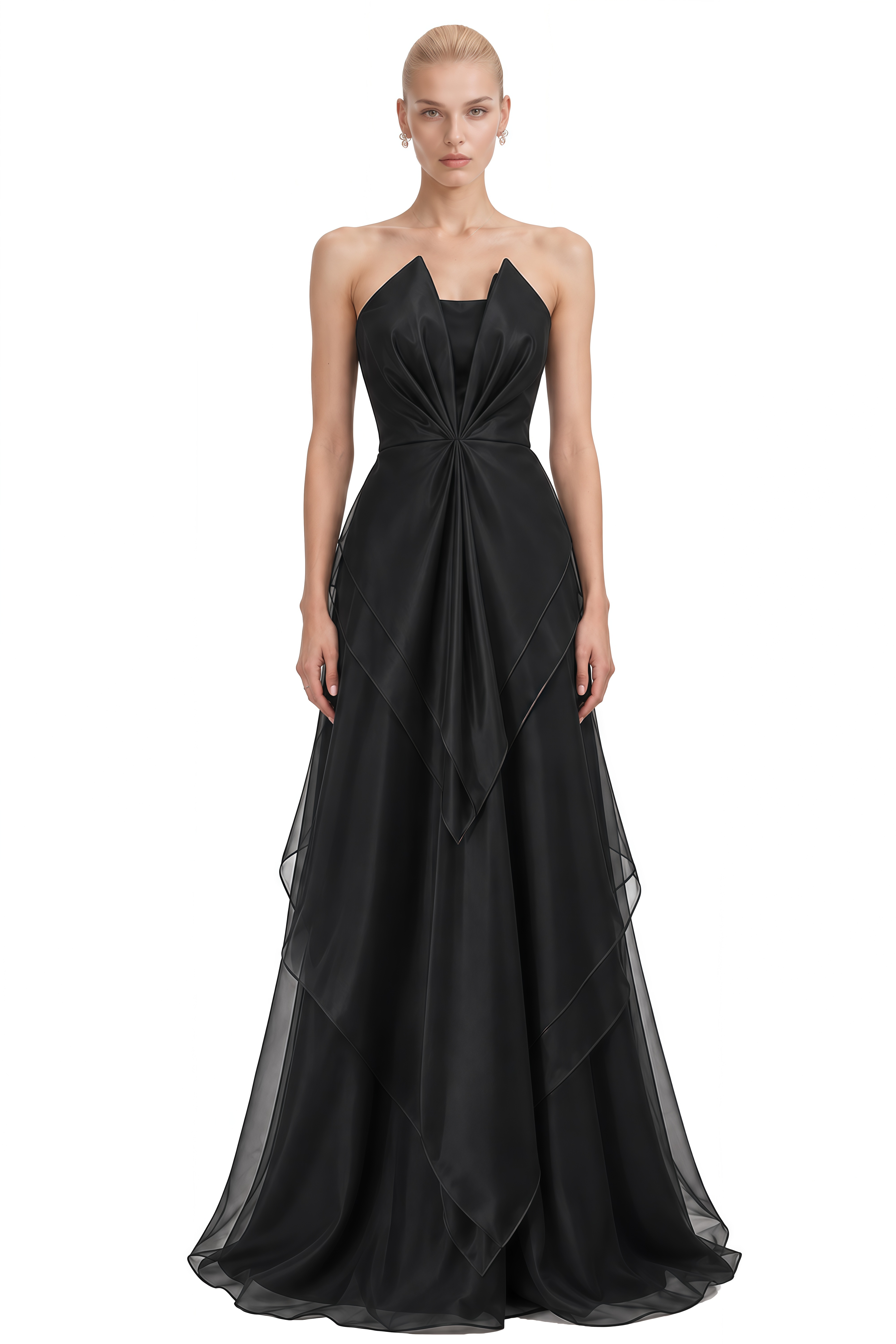 Liora Black Strapless Asymmetrical Maxi Dress