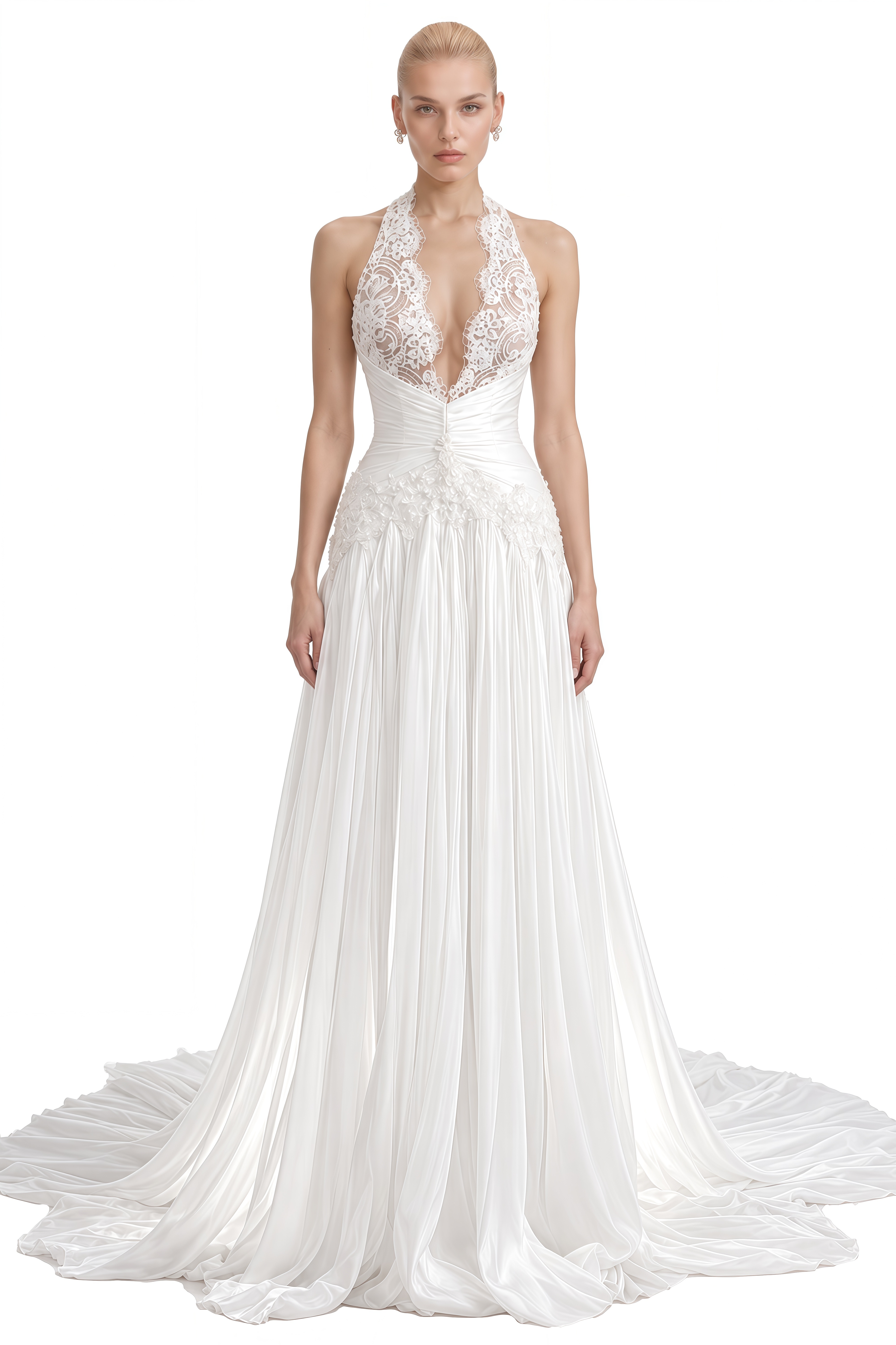 Nerissa White Halterneck Lace Maxi Dress