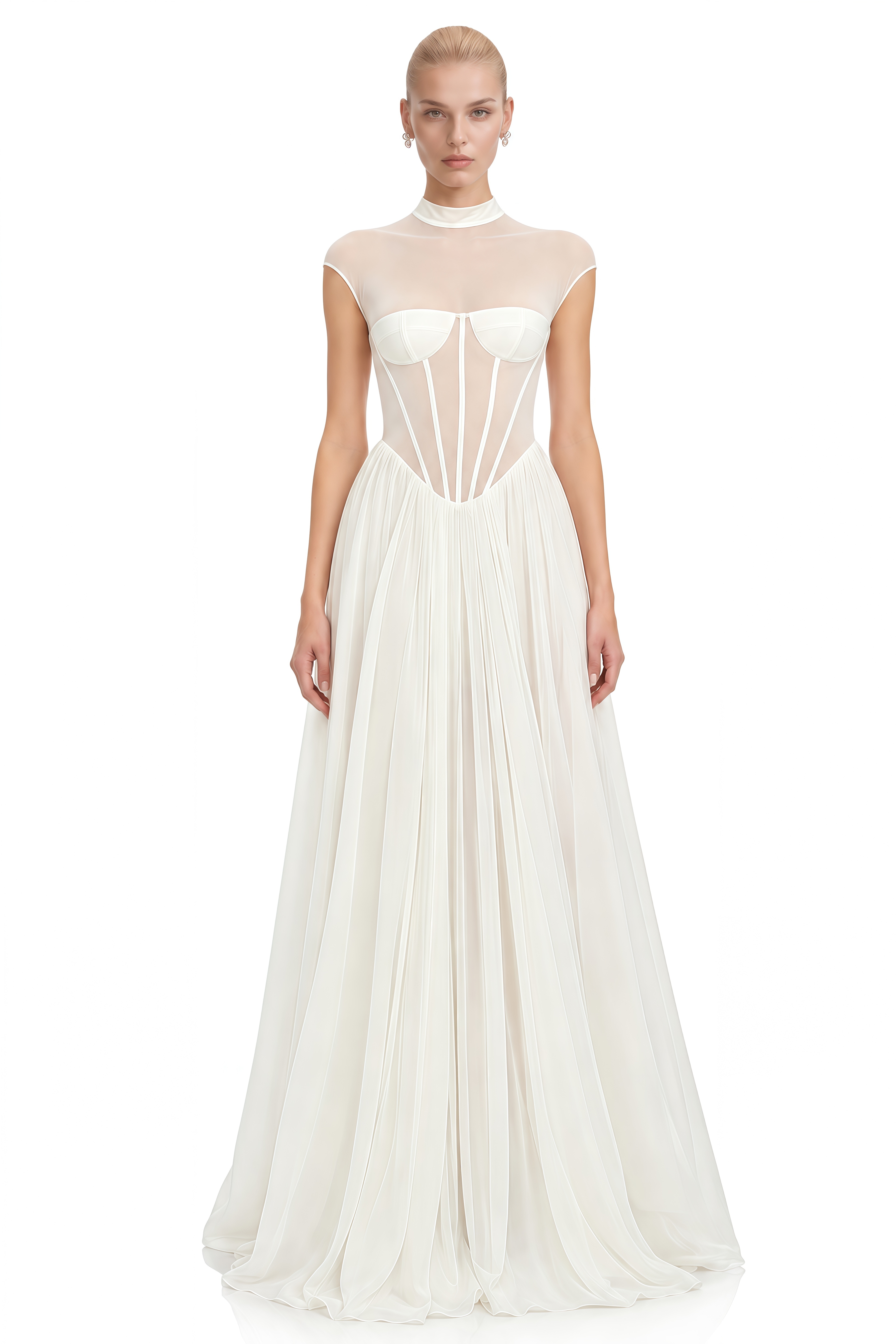 Nova White Turtleneck Pleated Maxi Dress