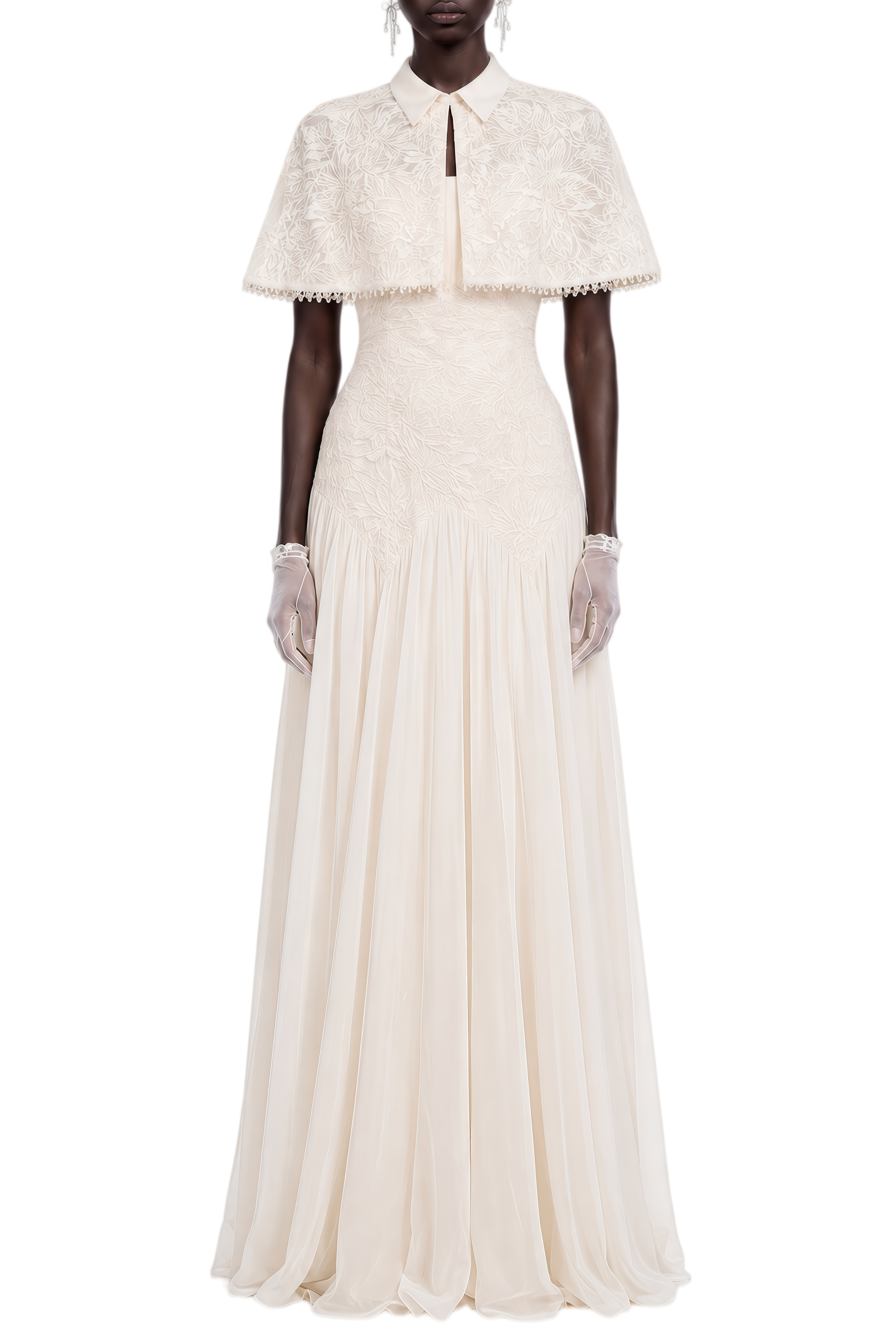 Elaine Neutral Cut-Out Lace Shawl & Dress Set