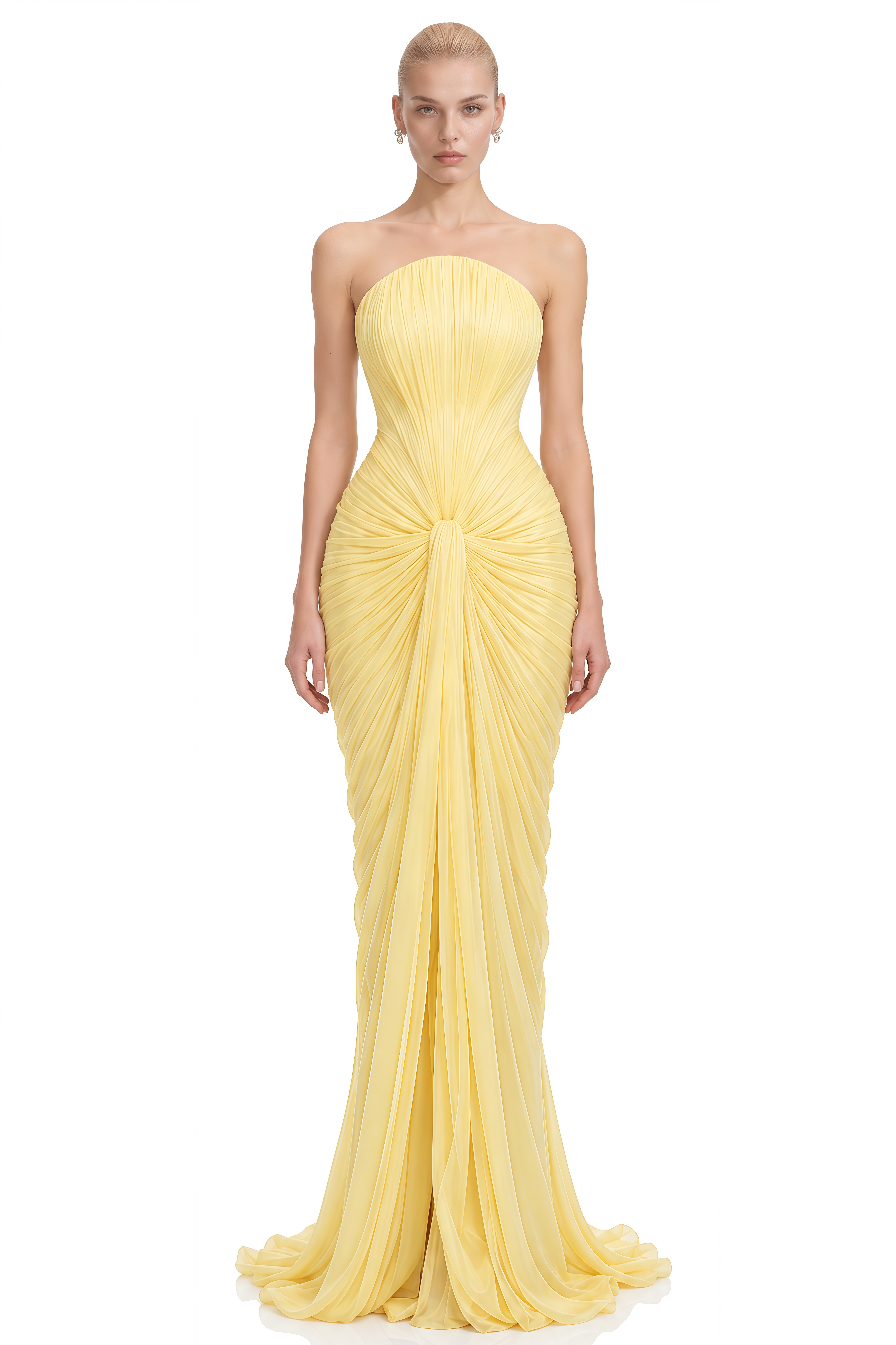 Elowen Yellow Strapless Draped Maxi Dress