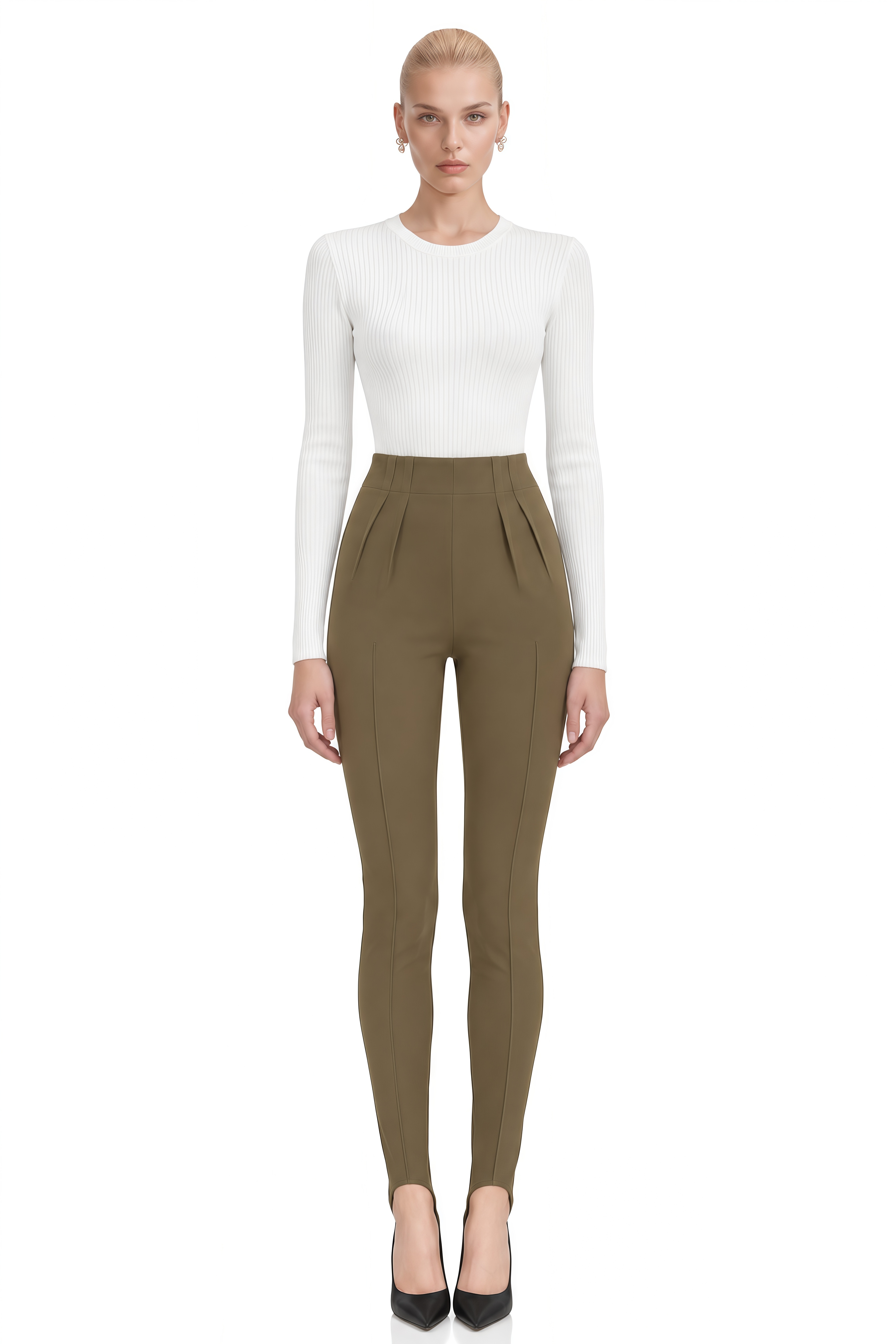 Linnea Khaki High-Waisted Pleated Trousers