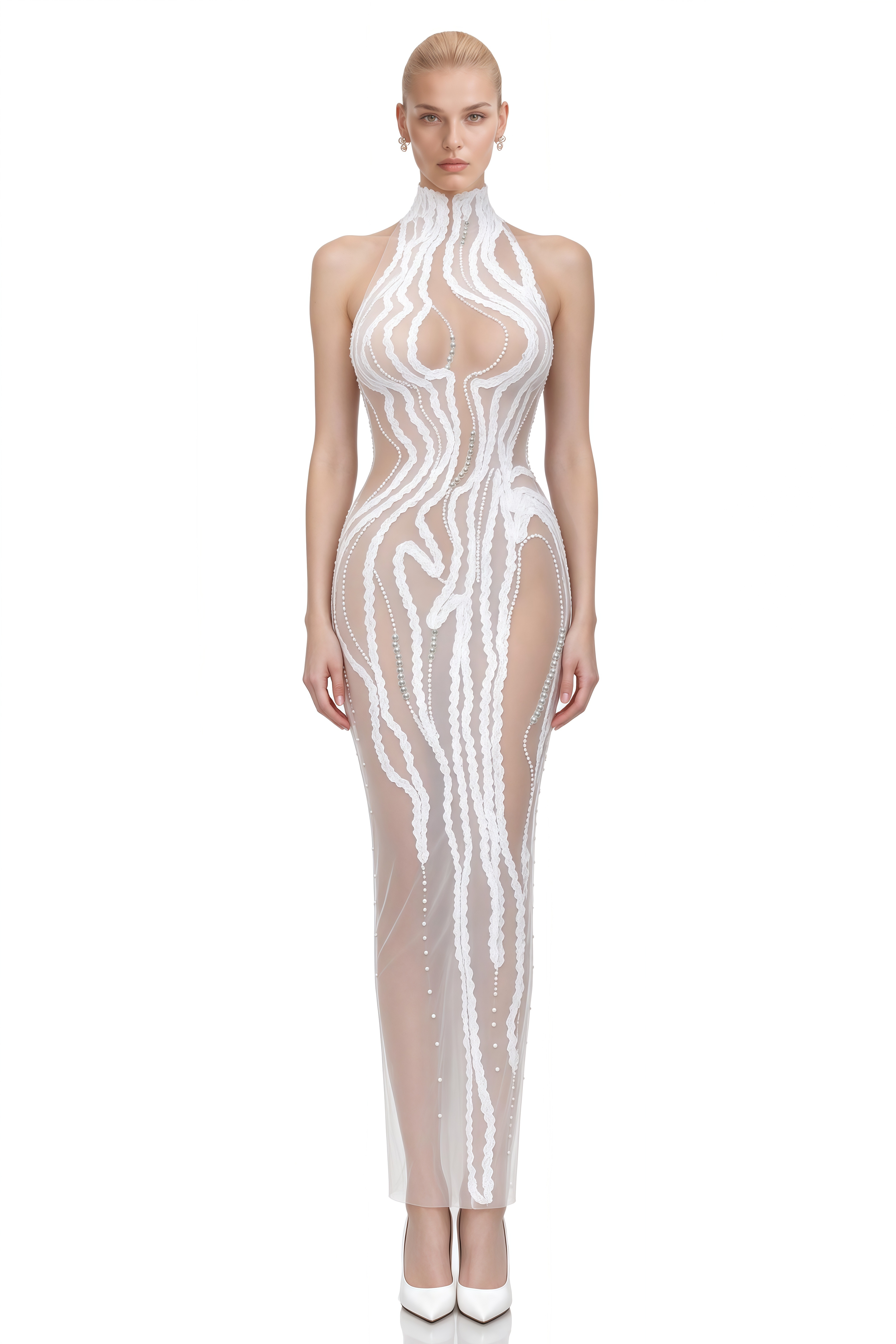 Ophelia White Sleeveless Embellished Maxi Dress