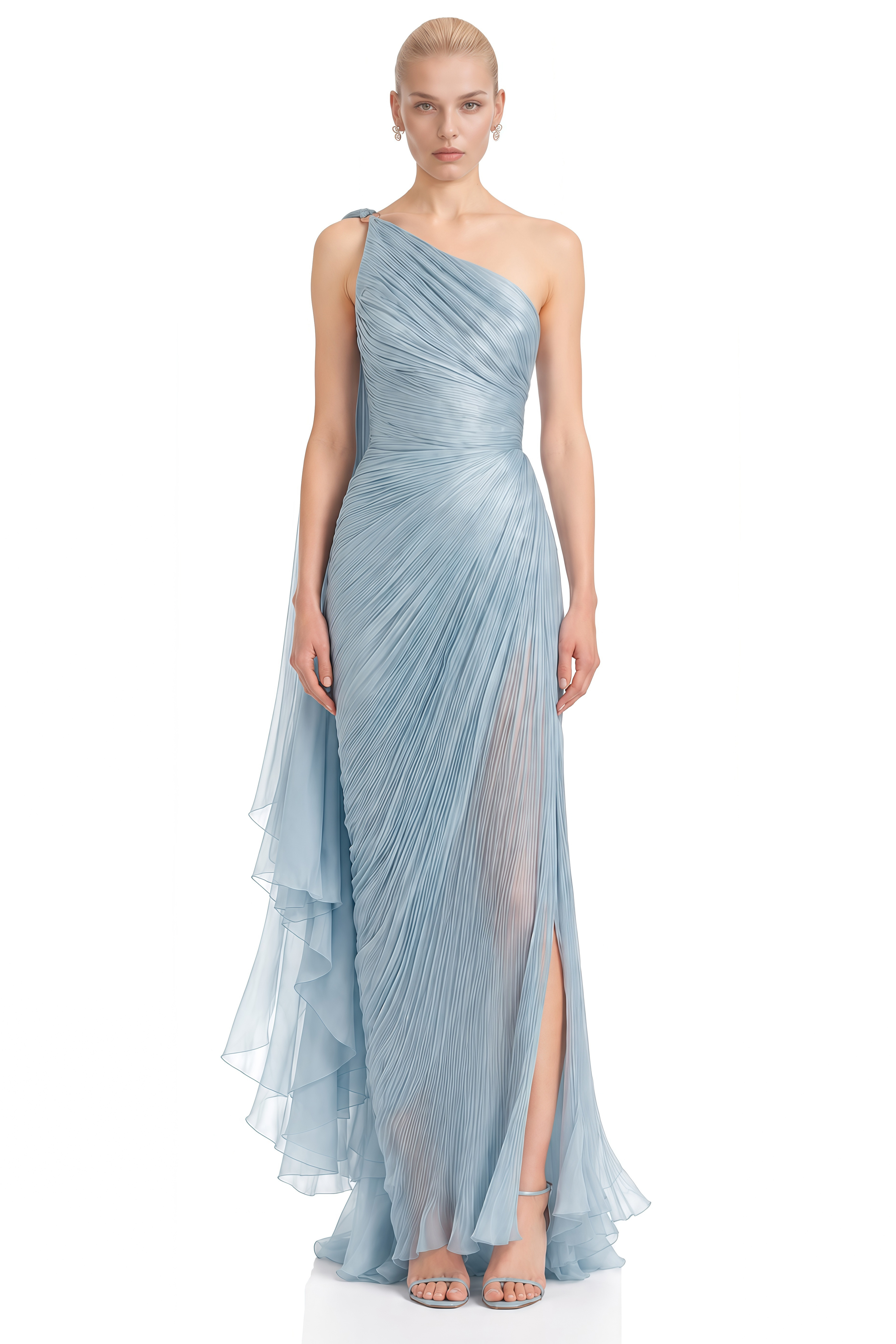Rhiannon Ice Blue One-Shoulder Draped Maxi Dress
