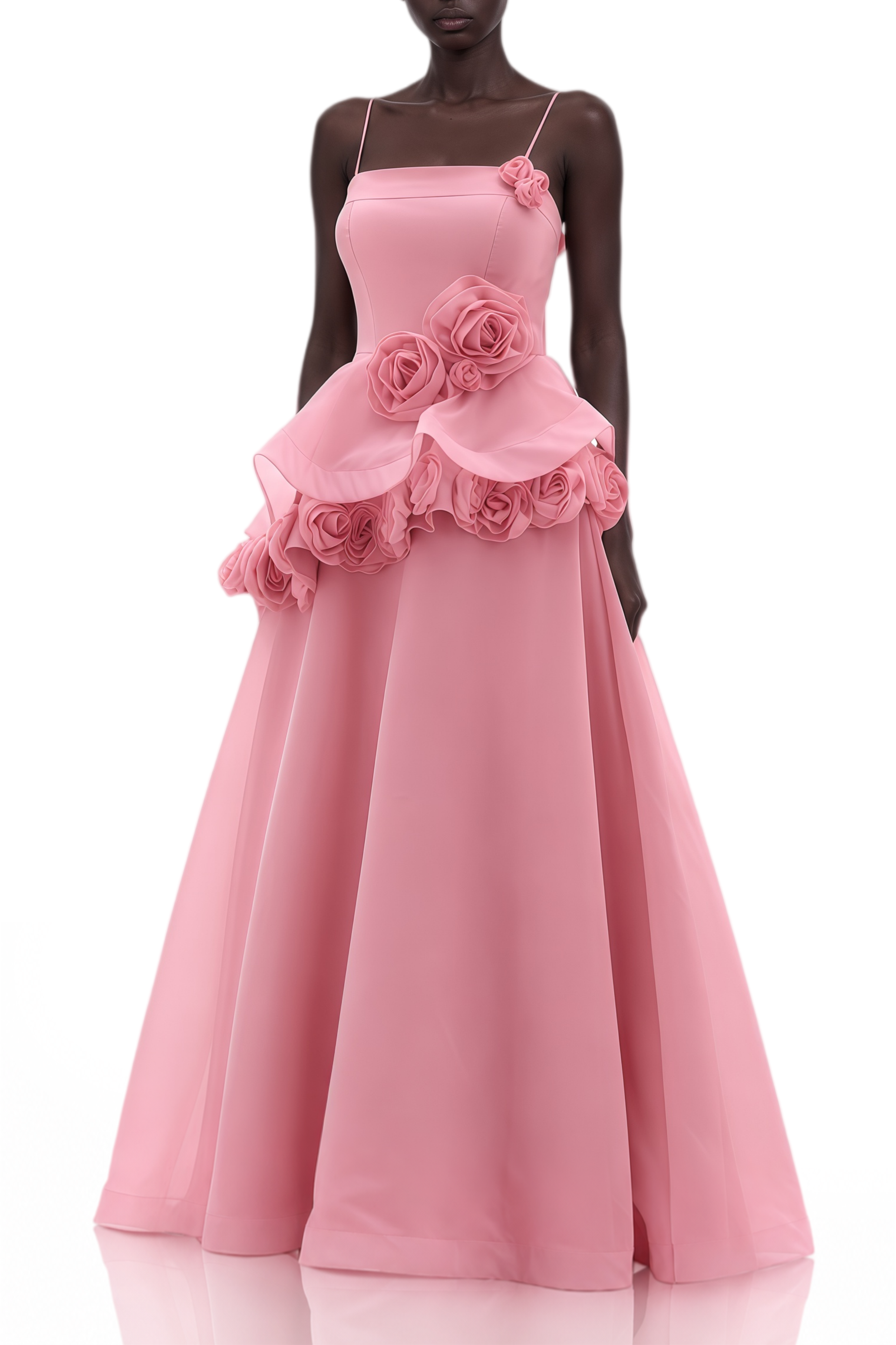 Cecilia Pink 3D Floral Appliqué Asymmetrical Maxi Dress