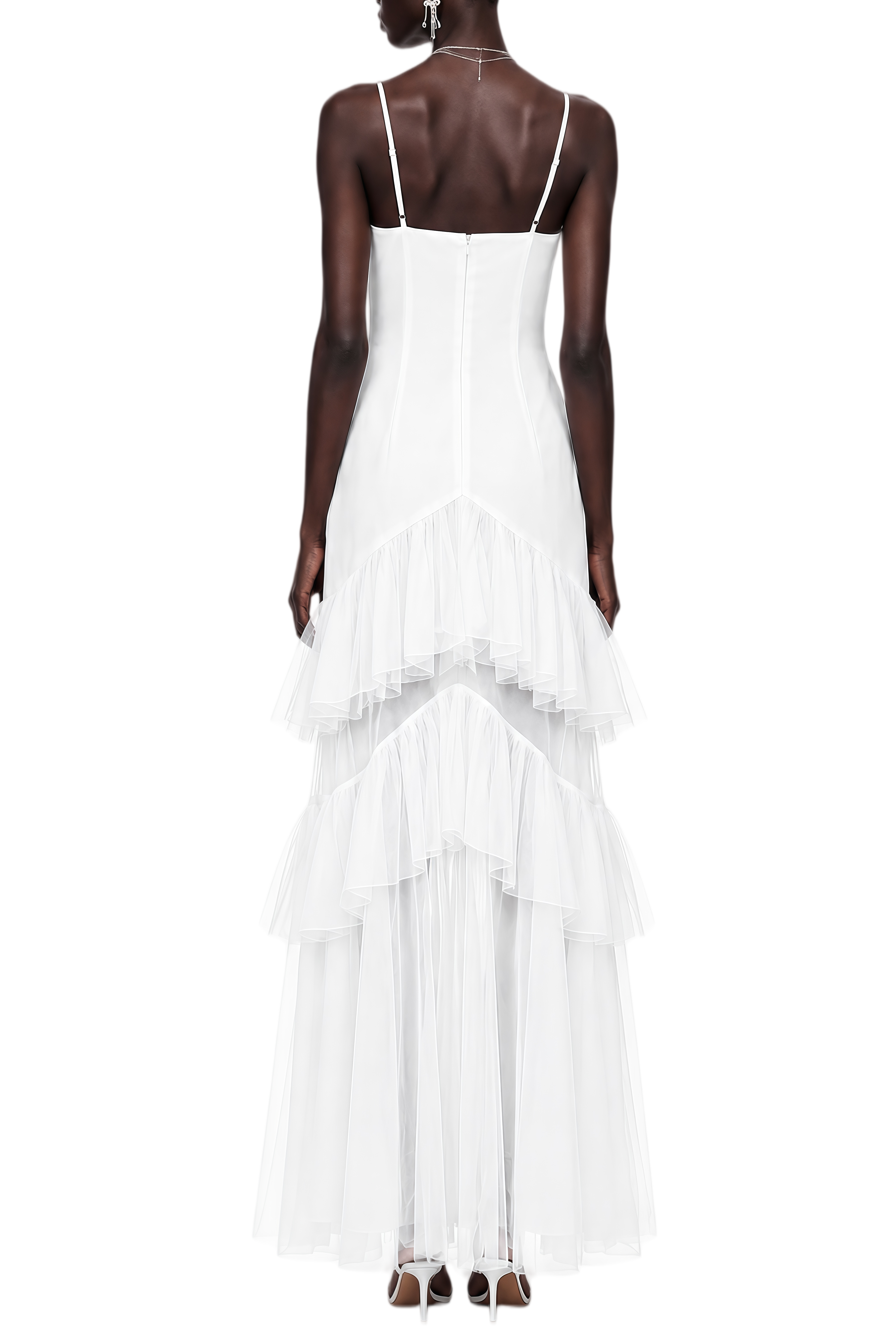 Elodie White 3D Floral Embroidered Sleeveless Maxi Dress