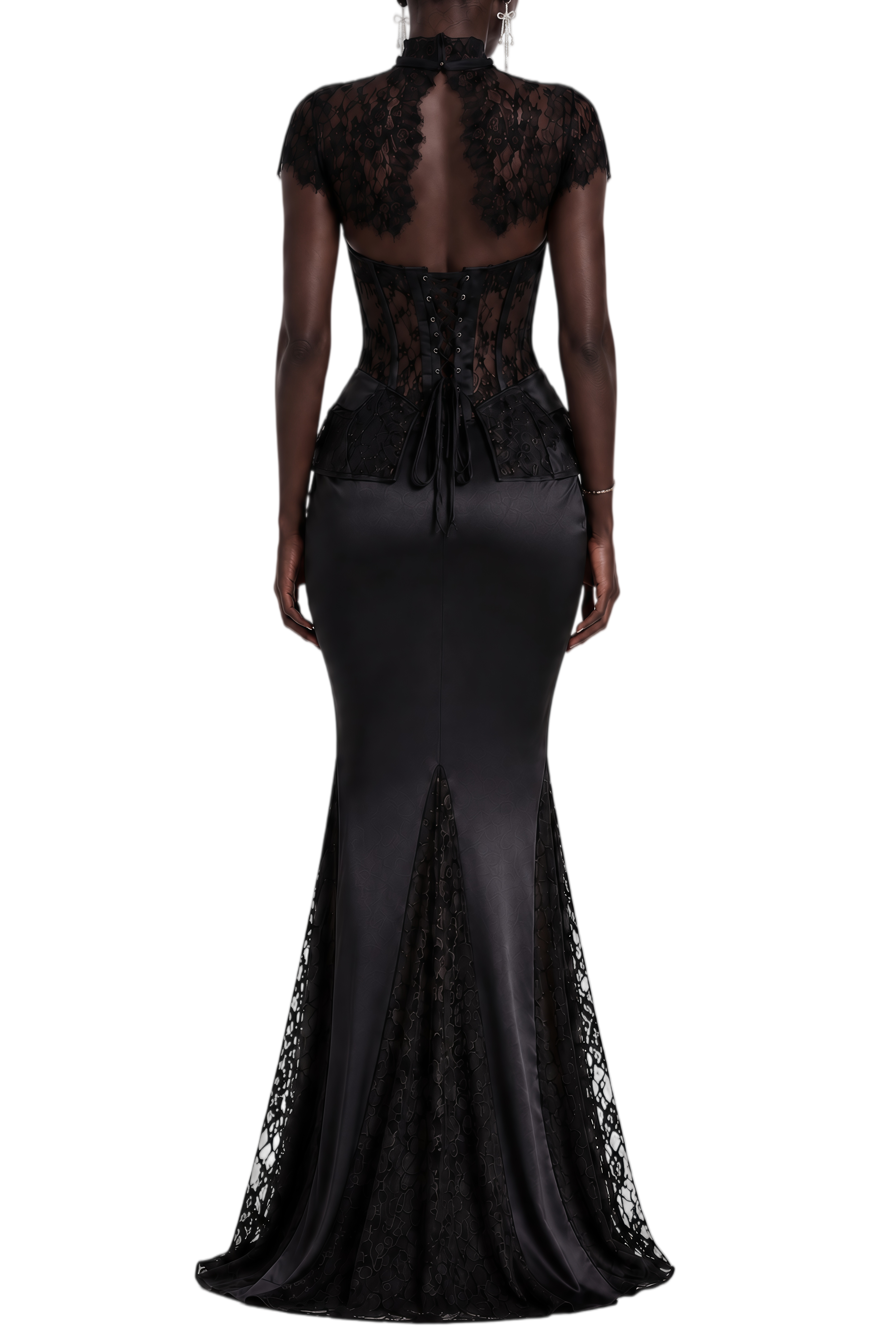 Eira Black Turtleneck Lace Tops & Skirt Set